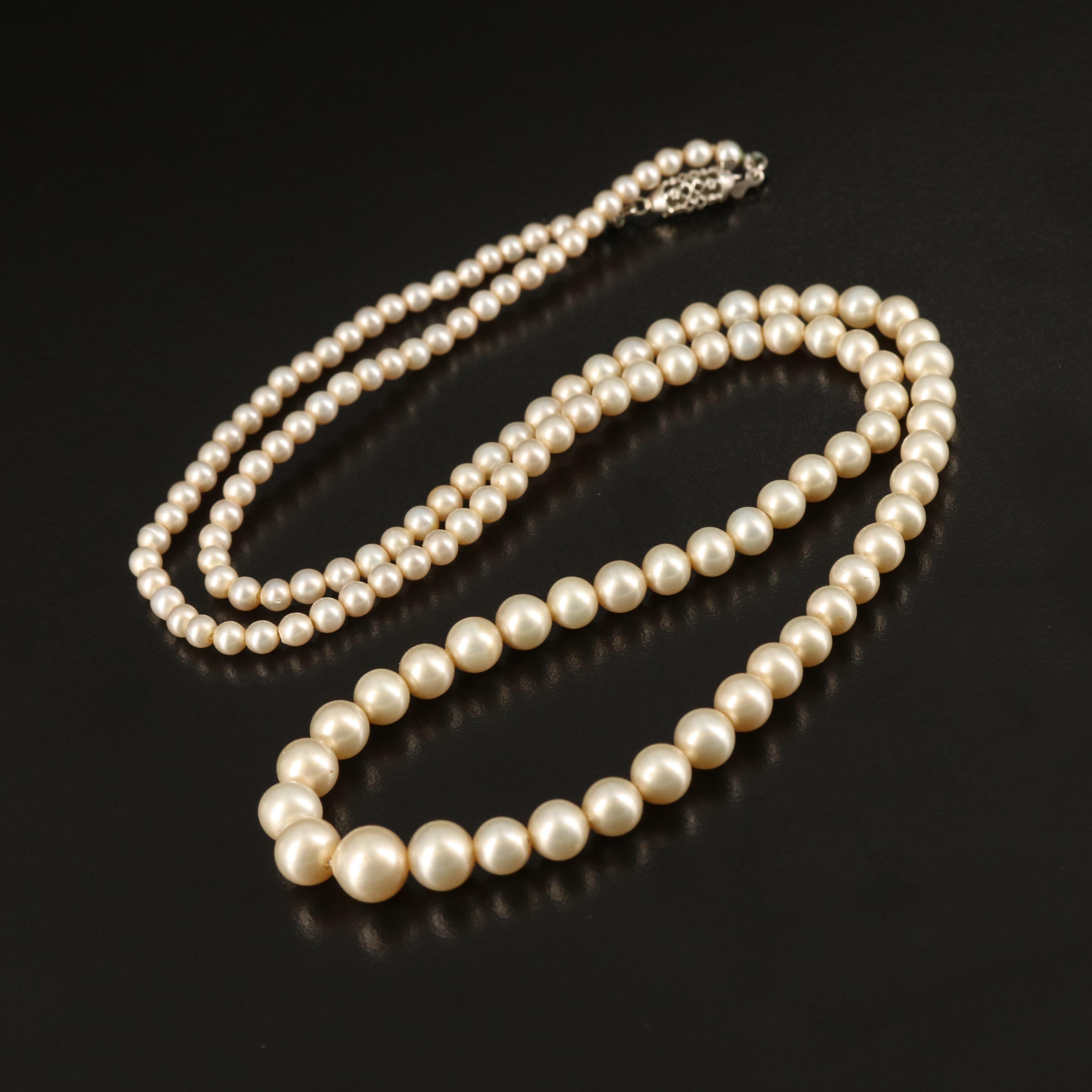 14K Graduated Imitation Pearl Necklace