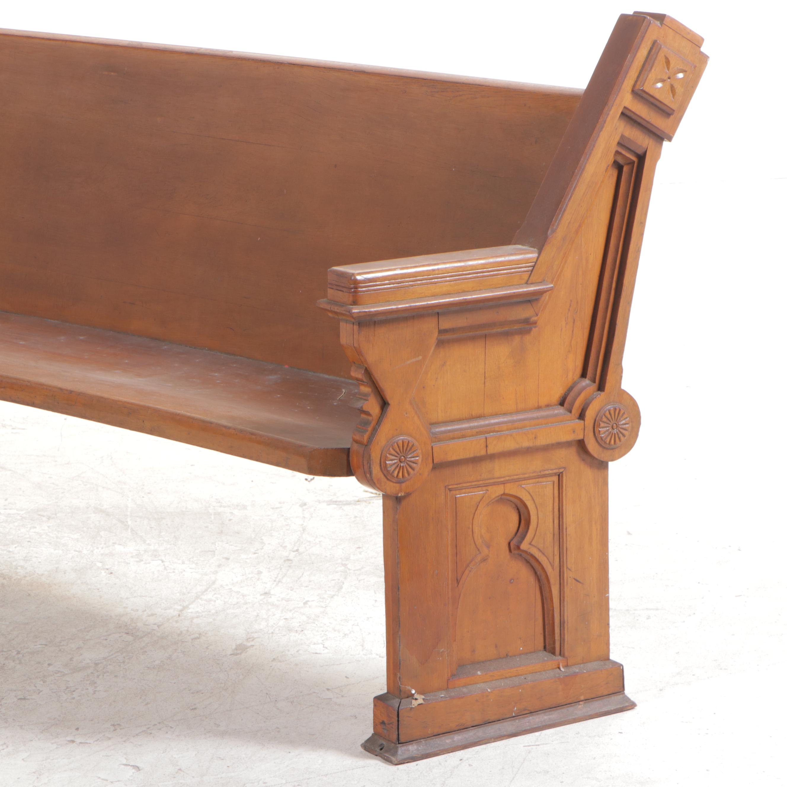 Gothic Revival Wooden Church Pew, Late 19th to Early 20th Century