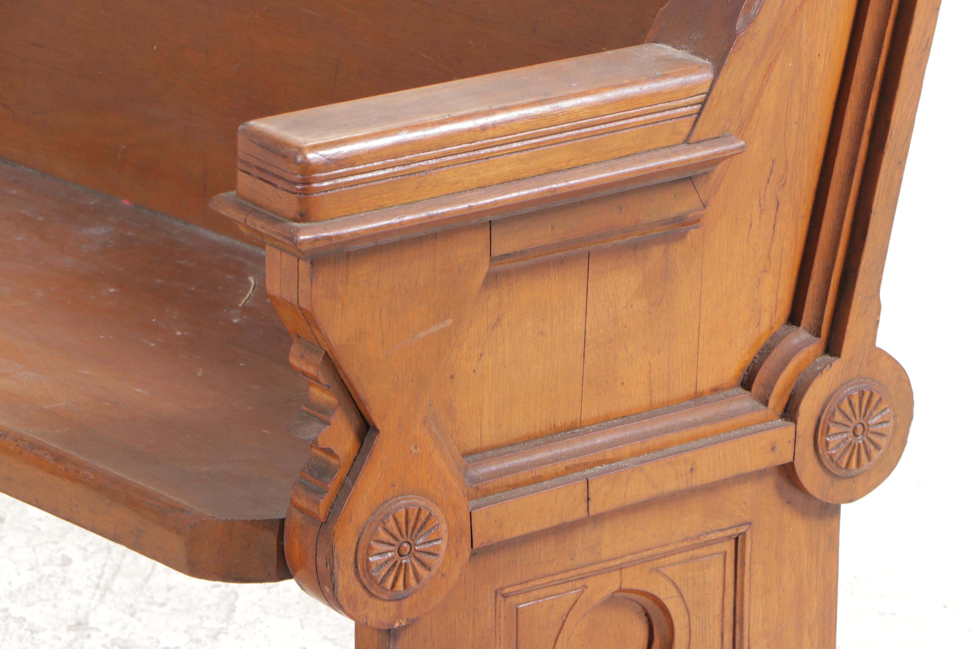 Gothic Revival Wooden Church Pew, Late 19th to Early 20th Century