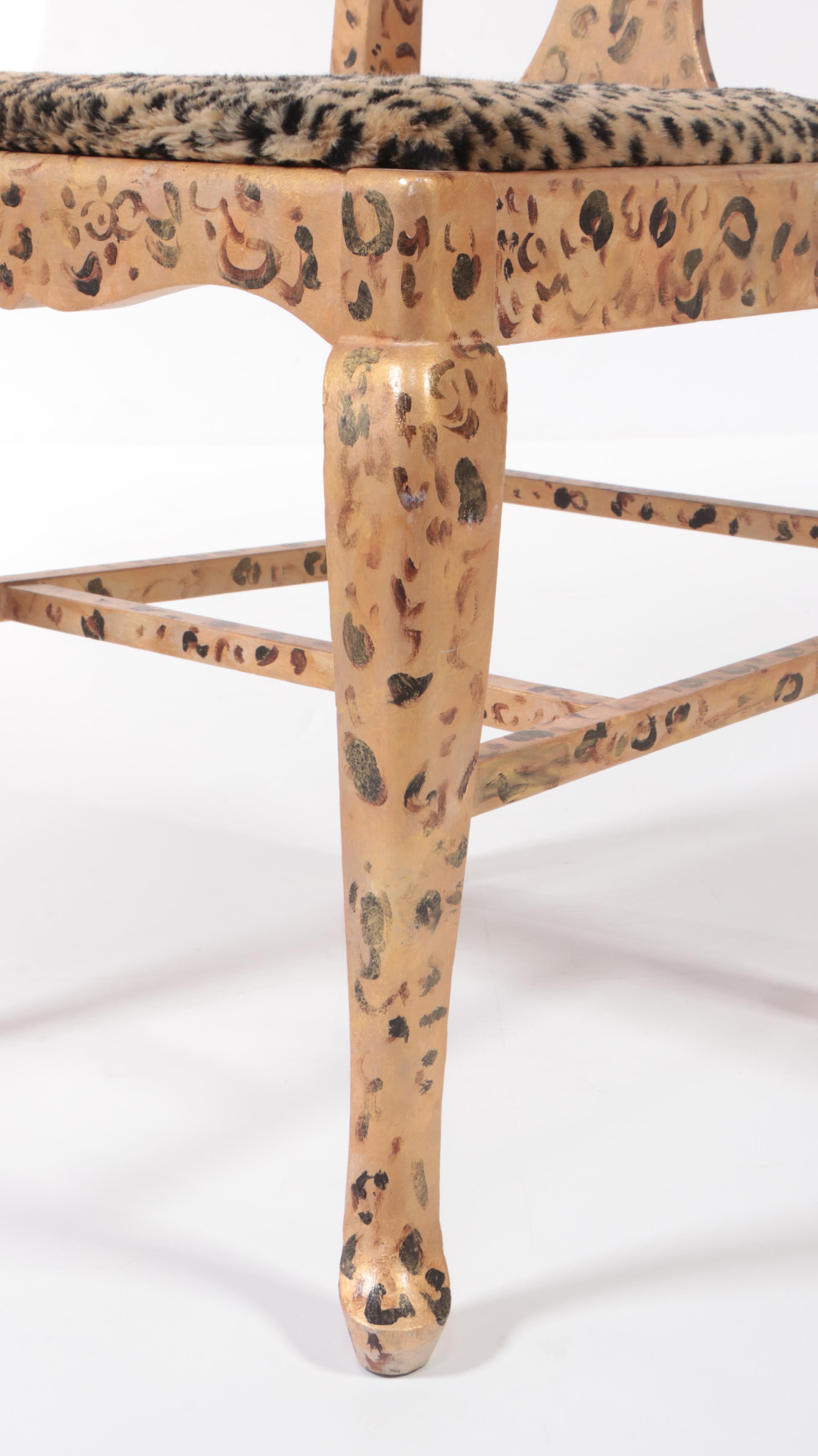 Hand-Painted Oak "Tiger" Chair, signed "MJ Mastruserio"