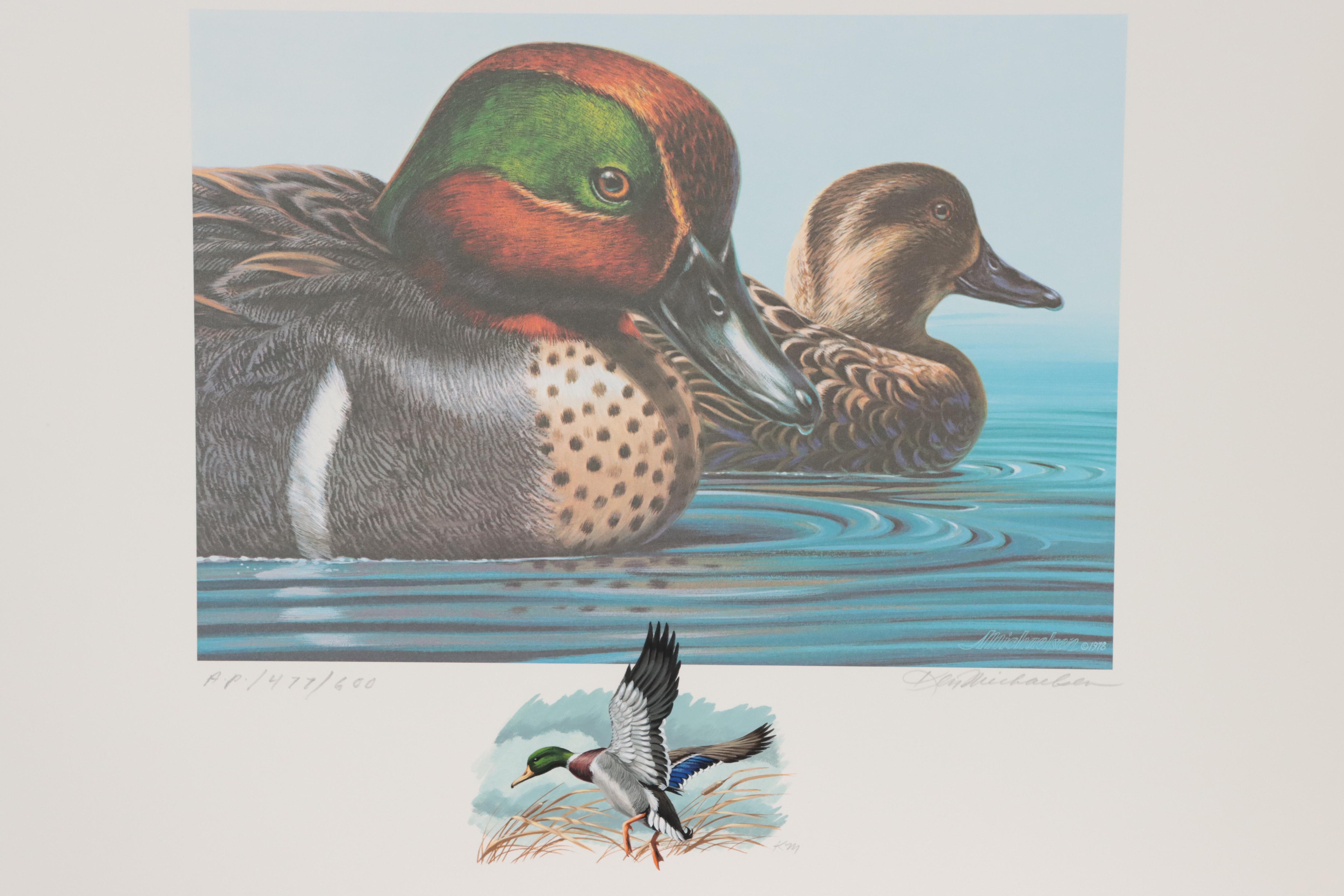 Waterfowl Themed Offset Lithographs With Hand-Painted Remarques