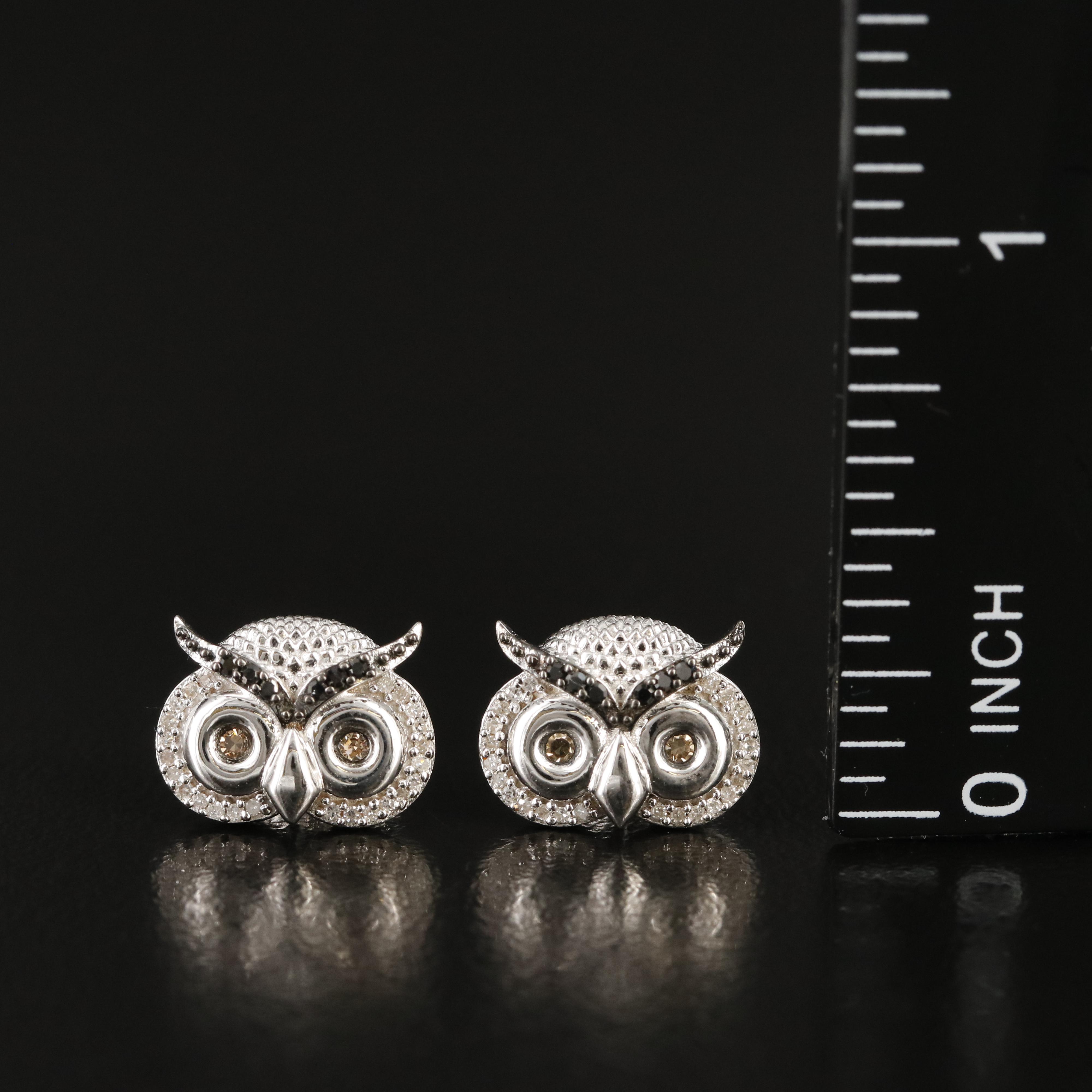 Hallmark Sterling Diamond Owl Earrings
