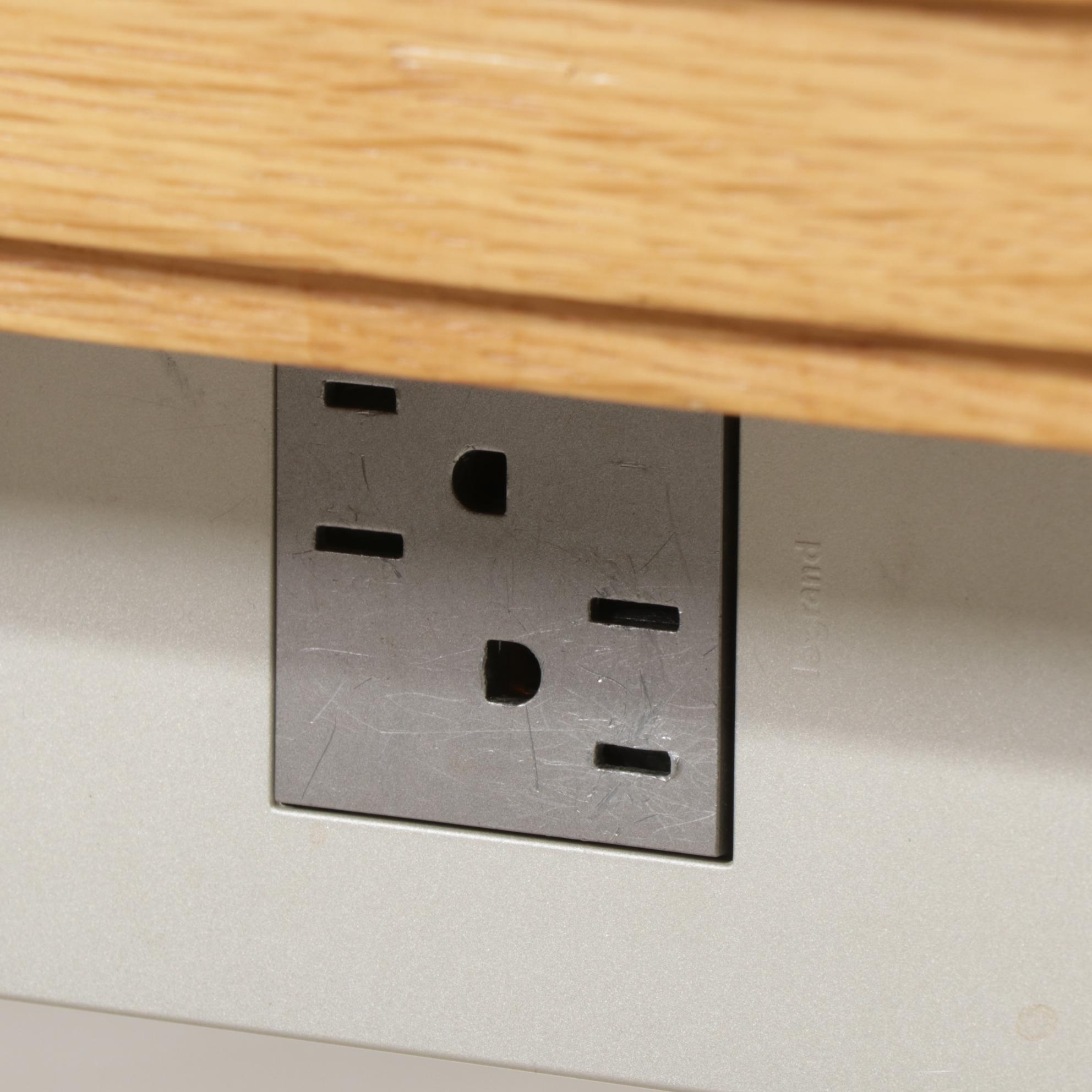 Contemporary Blonde Wood Work Station Table with Electrical Outlets