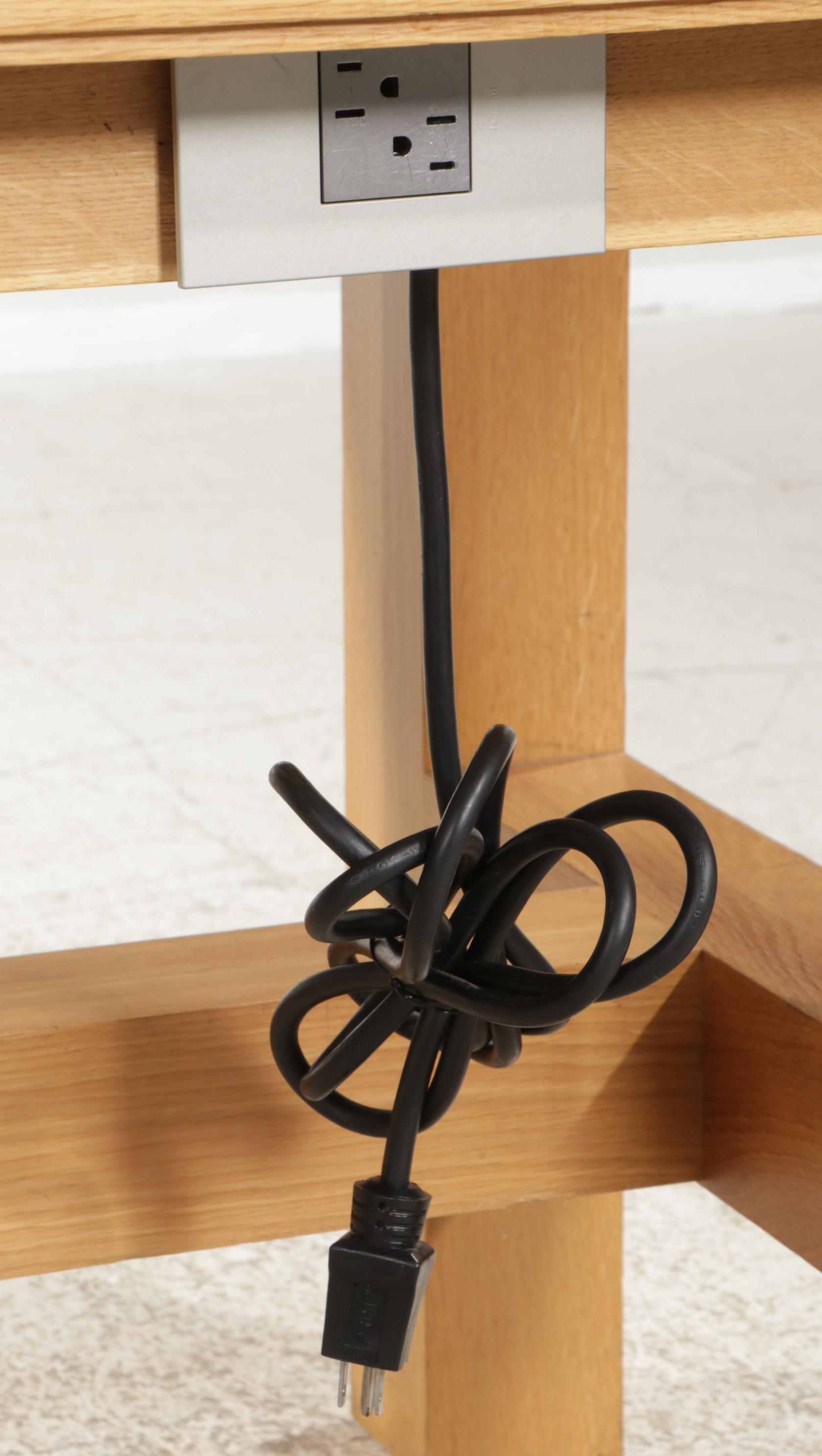 Contemporary Blonde Wood Work Station Table with Electrical Outlets