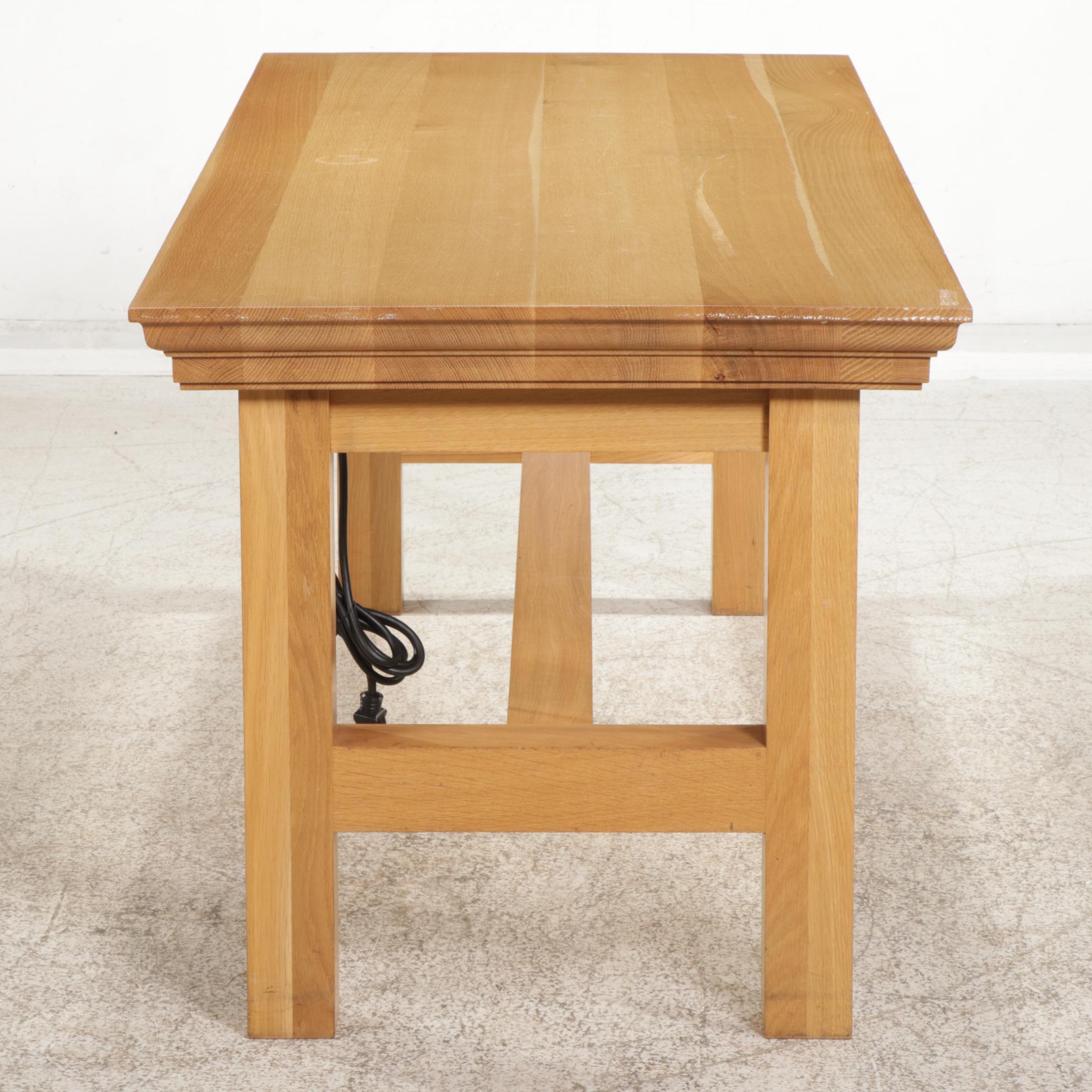 Contemporary Blonde Wood Work Station Table with Electrical Outlets
