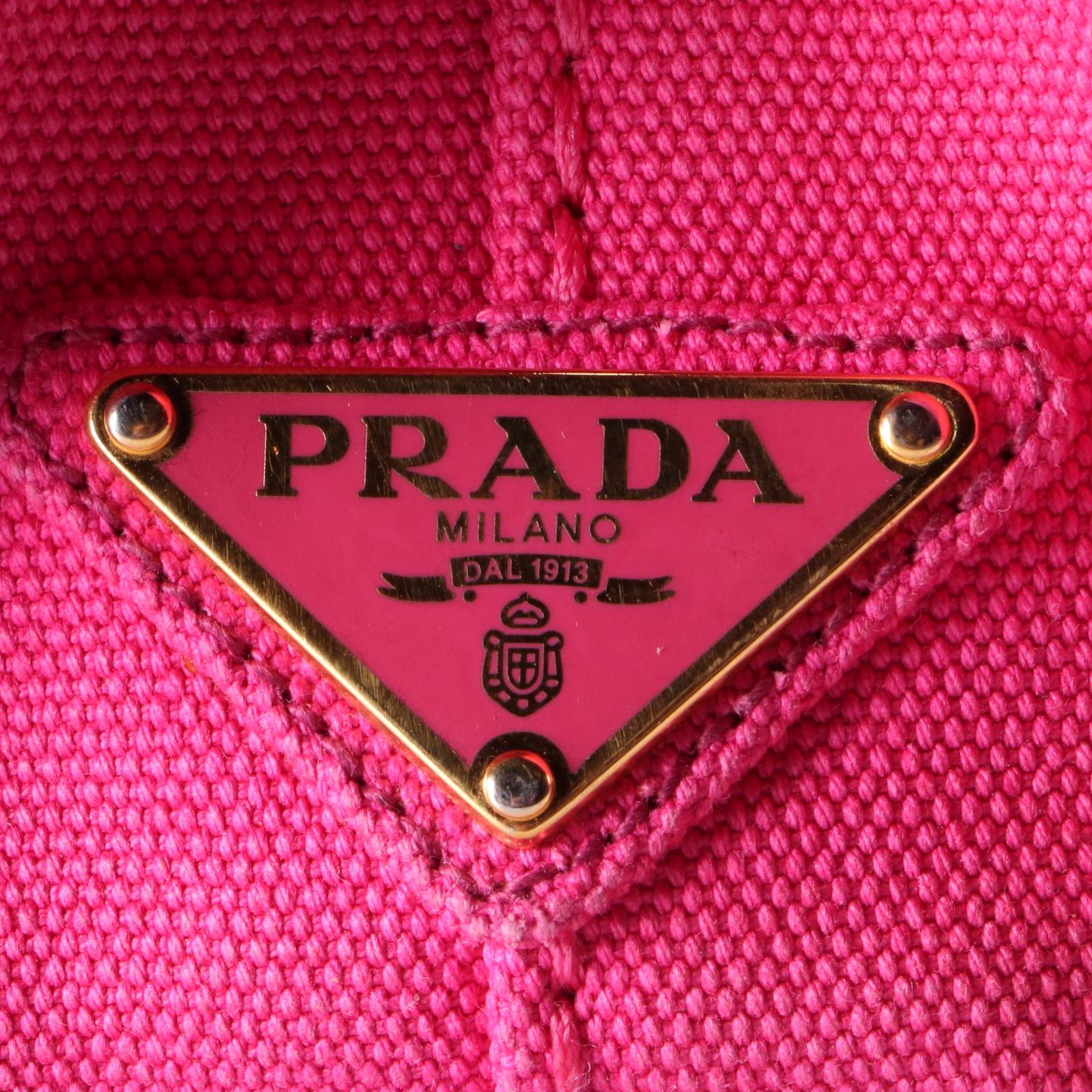Prada Small Logo Tote in Fuchsia Canvas with Shoulder Strap