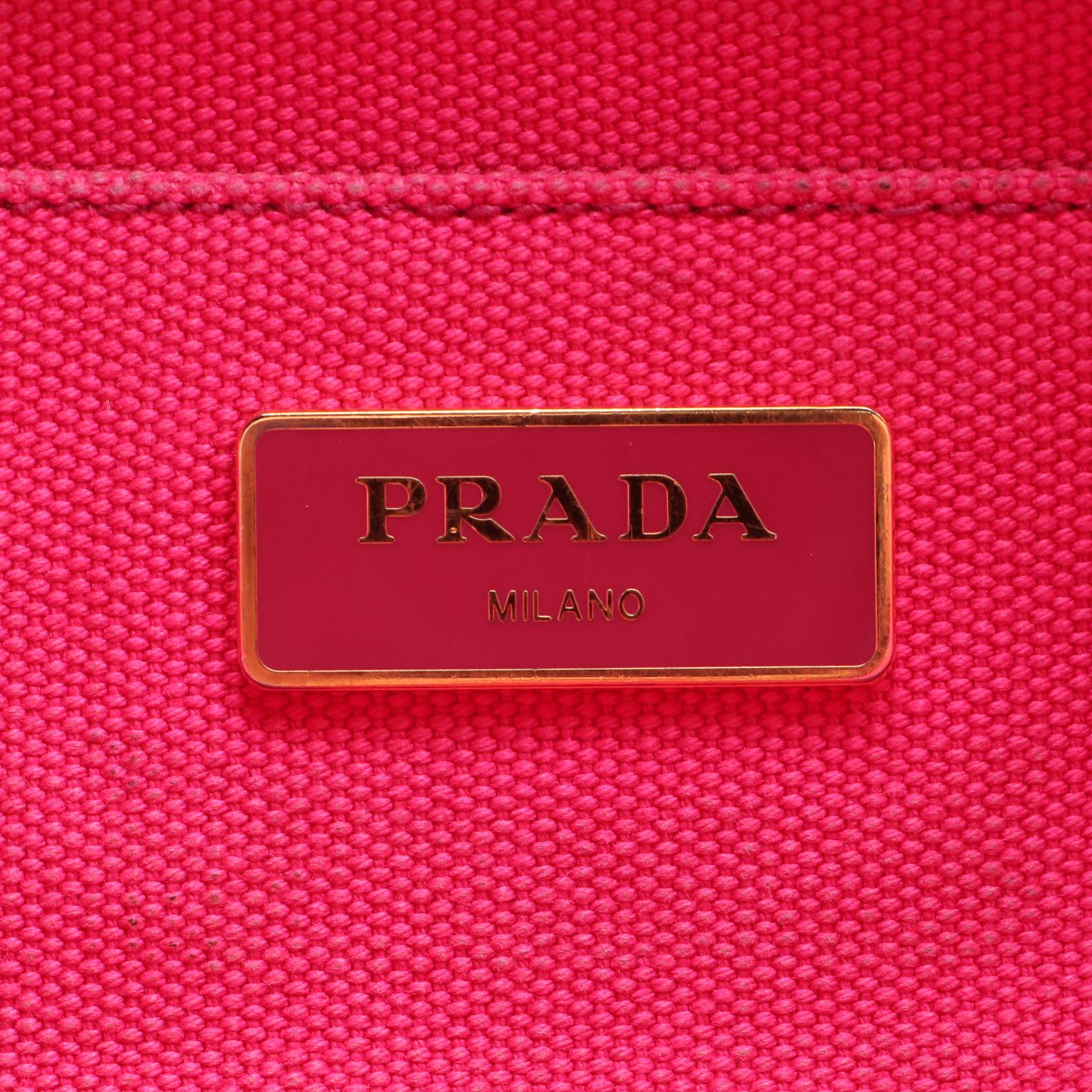 Prada Small Logo Tote in Fuchsia Canvas with Shoulder Strap