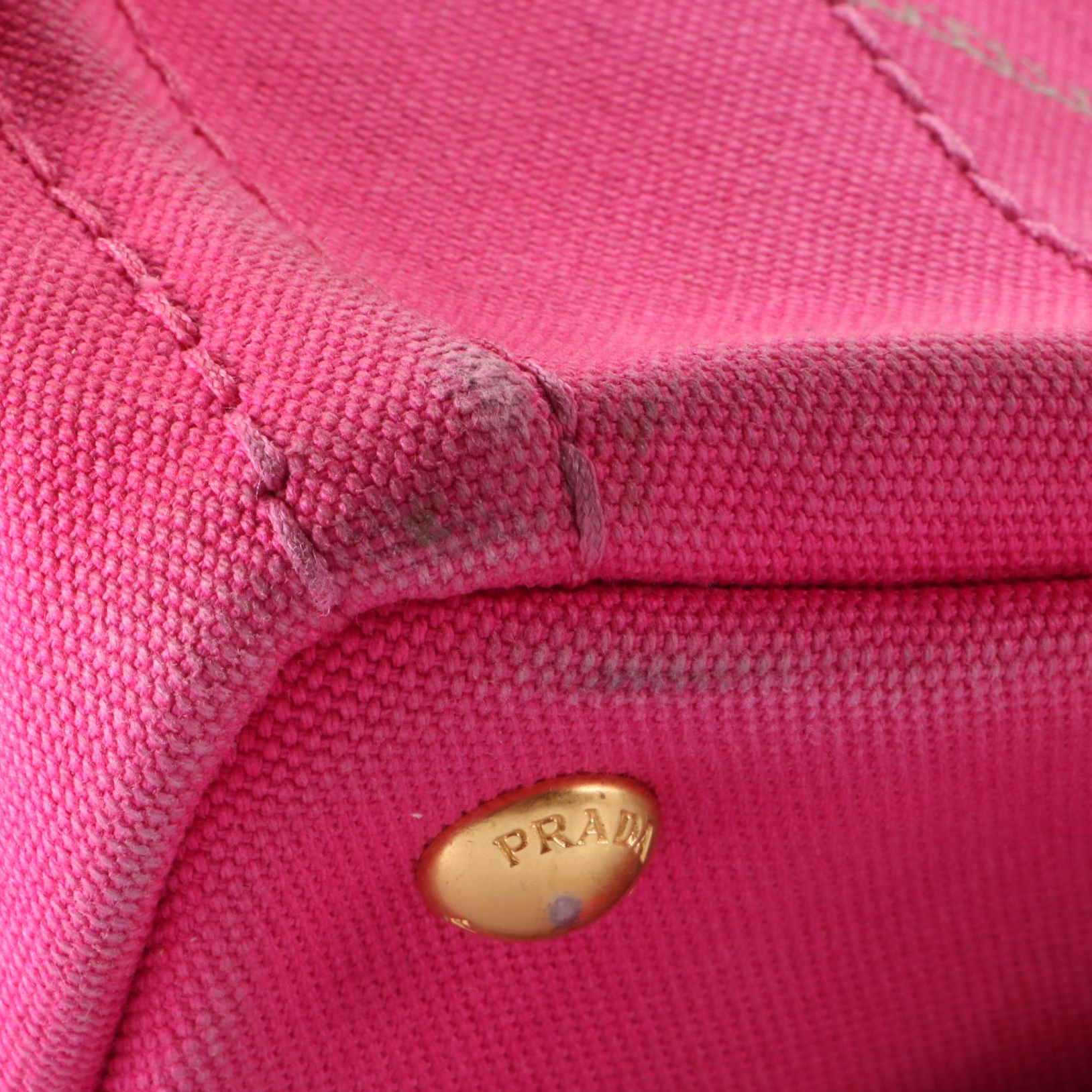 Prada Small Logo Tote in Fuchsia Canvas with Shoulder Strap