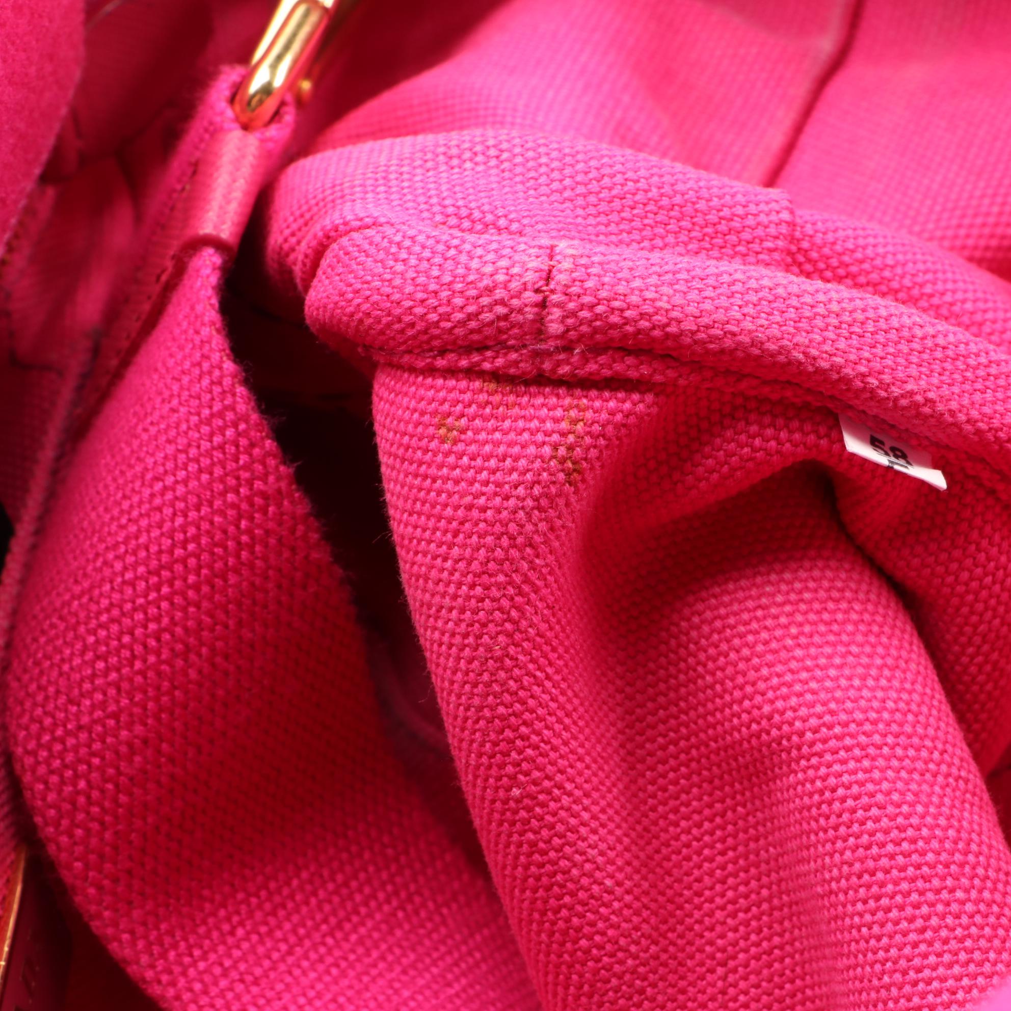 Prada Small Logo Tote in Fuchsia Canvas with Shoulder Strap