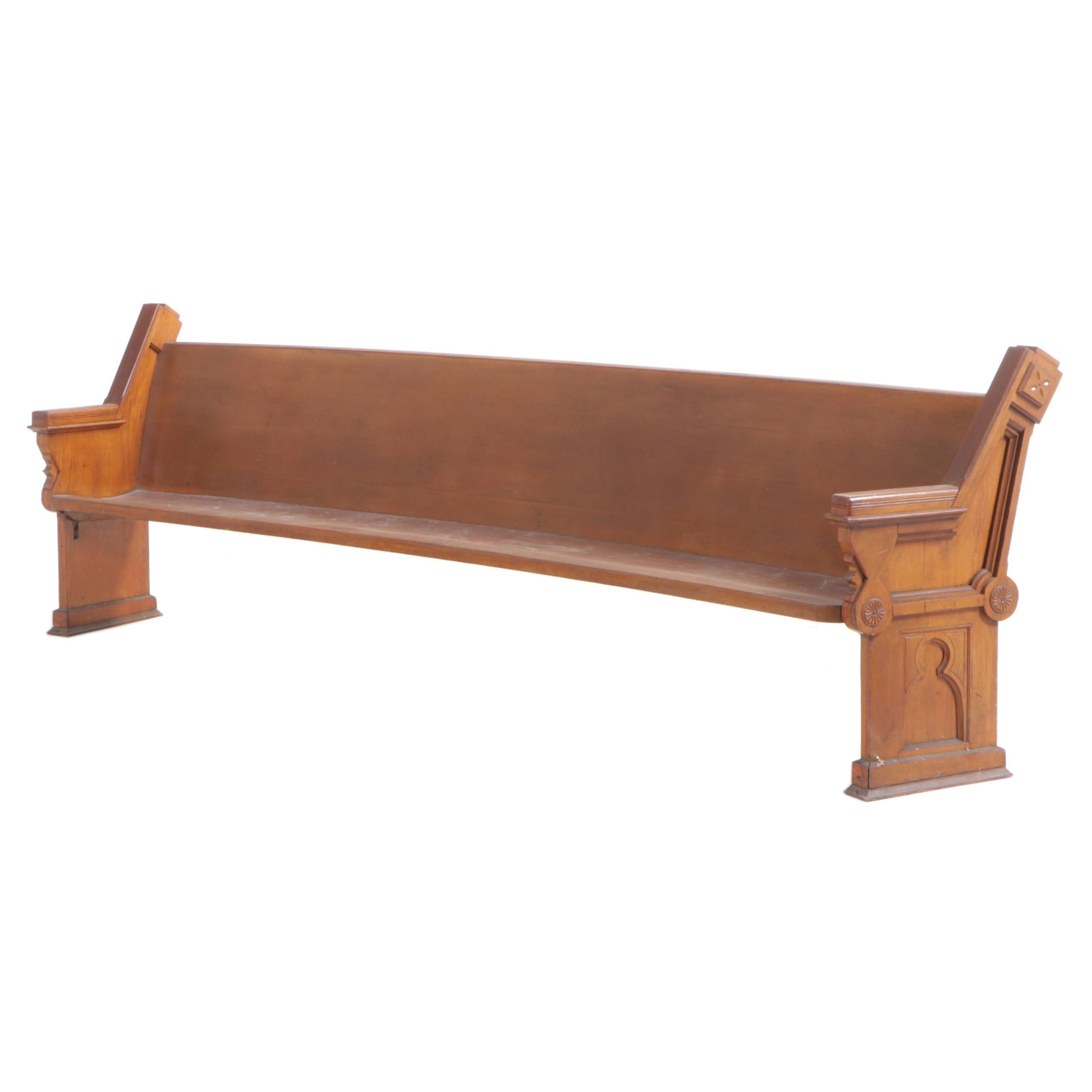 Gothic Revival Wooden Church Pew, Late 19th to Early 20th Century