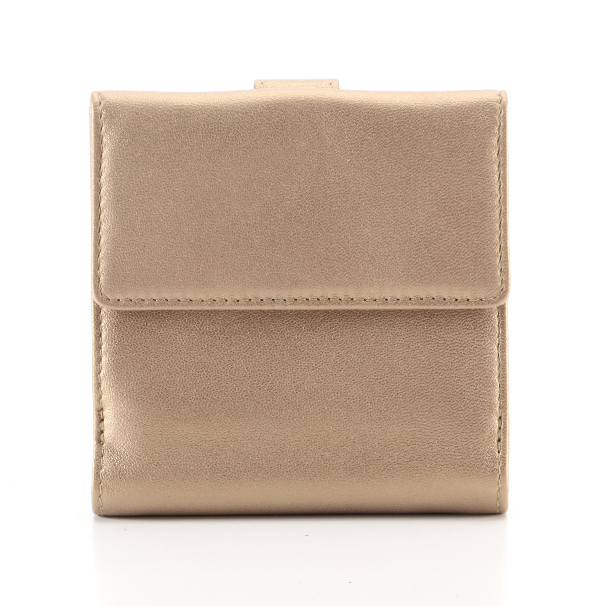 Loewe Anagram Compact Wallet in Matte Metallic Gold Leather with Box