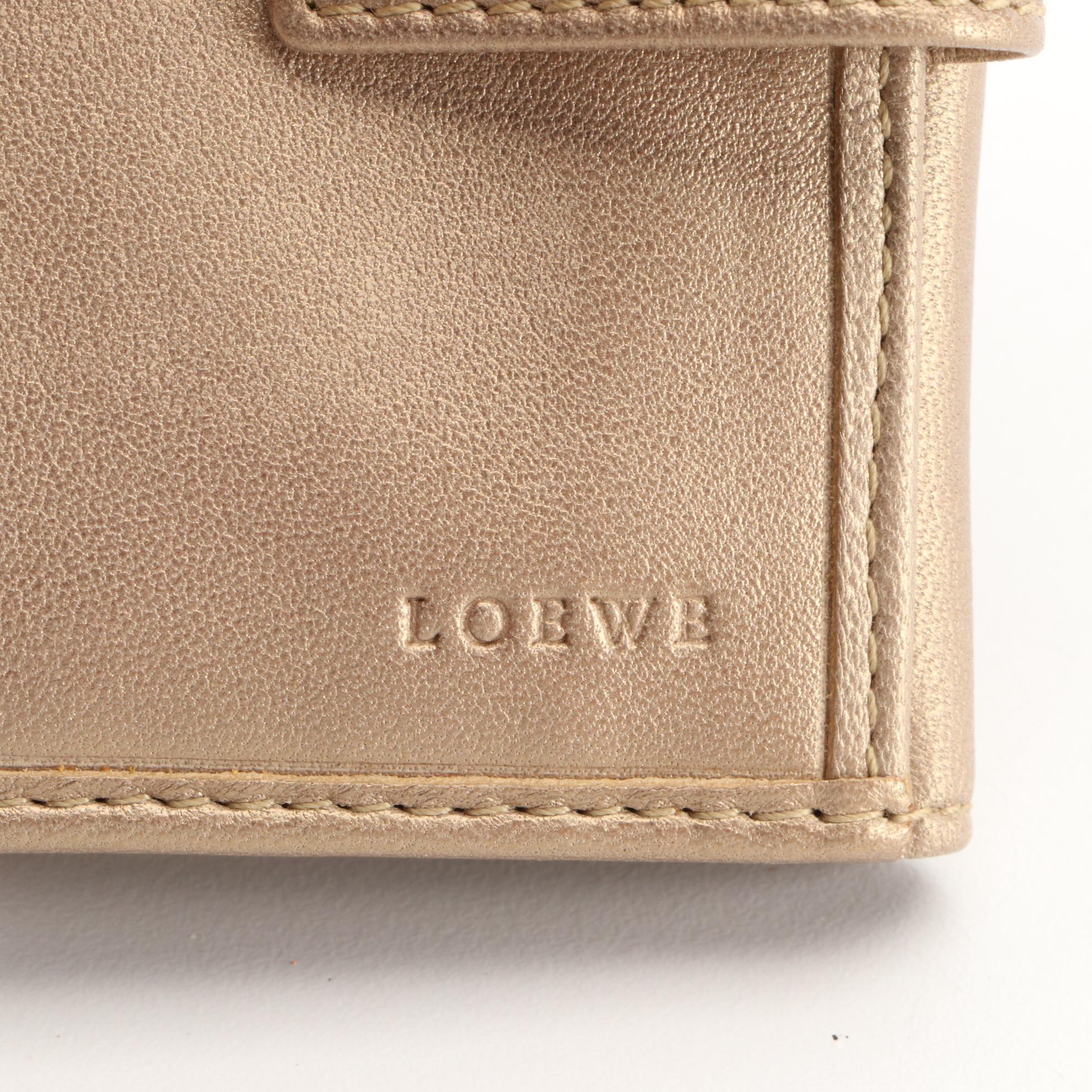 Loewe Anagram Compact Wallet in Matte Metallic Gold Leather with Box