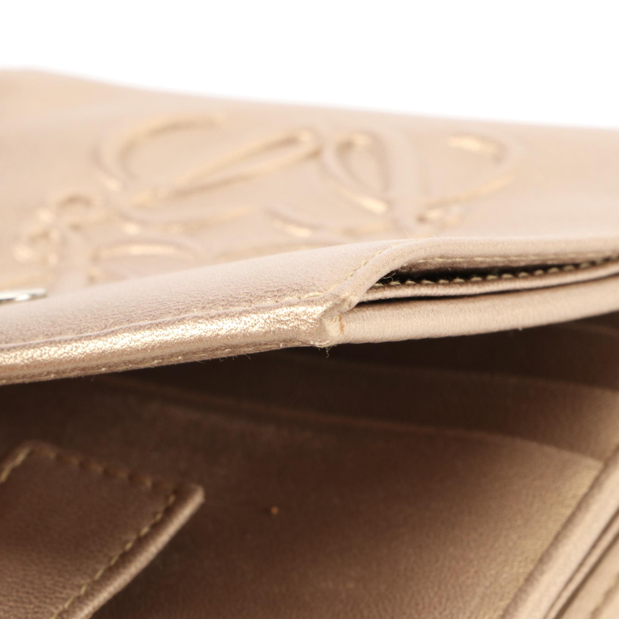 Loewe Anagram Compact Wallet in Matte Metallic Gold Leather with Box