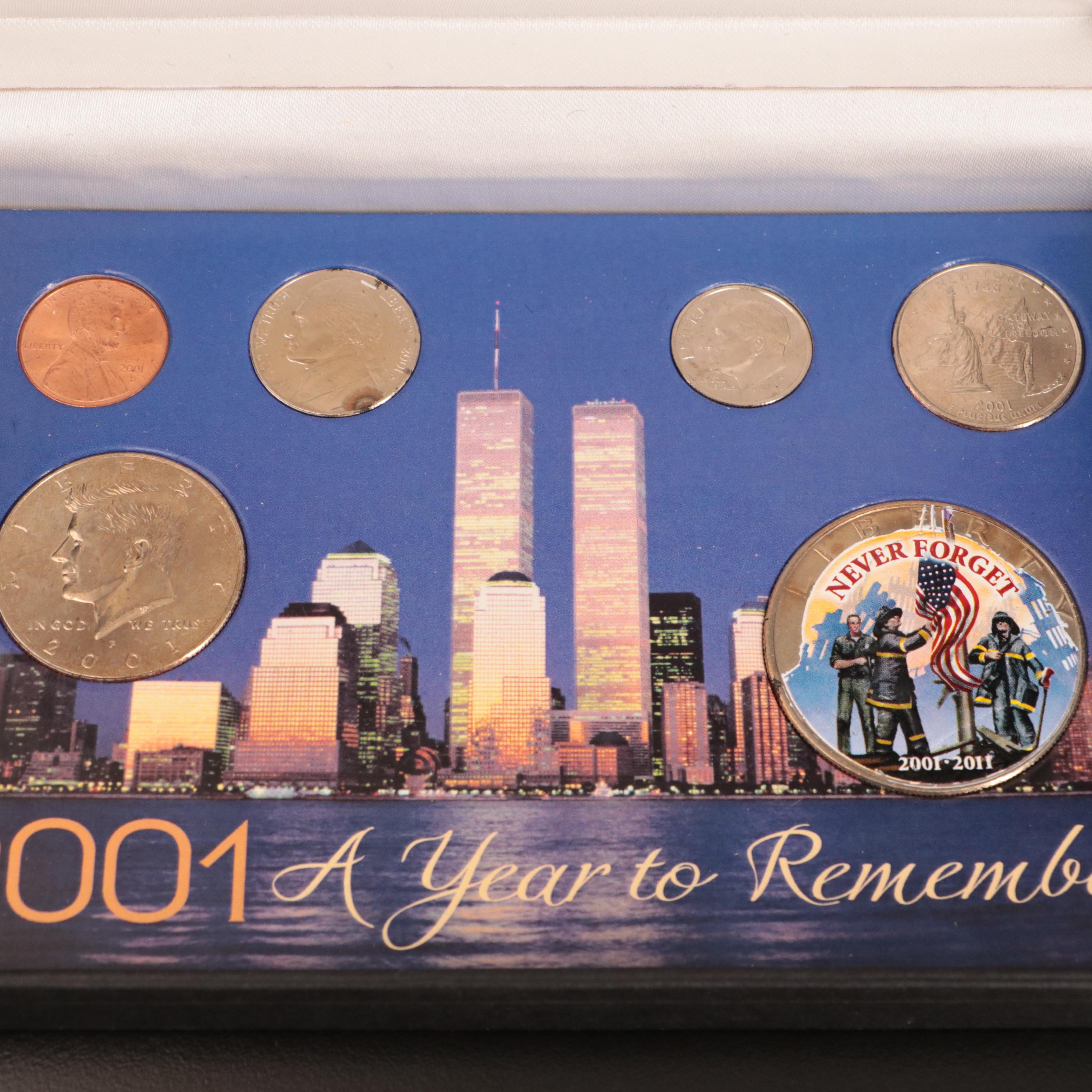 2001 Type Coin Set, Franklin Mint Membership Silver Tokens, and First Day Cover