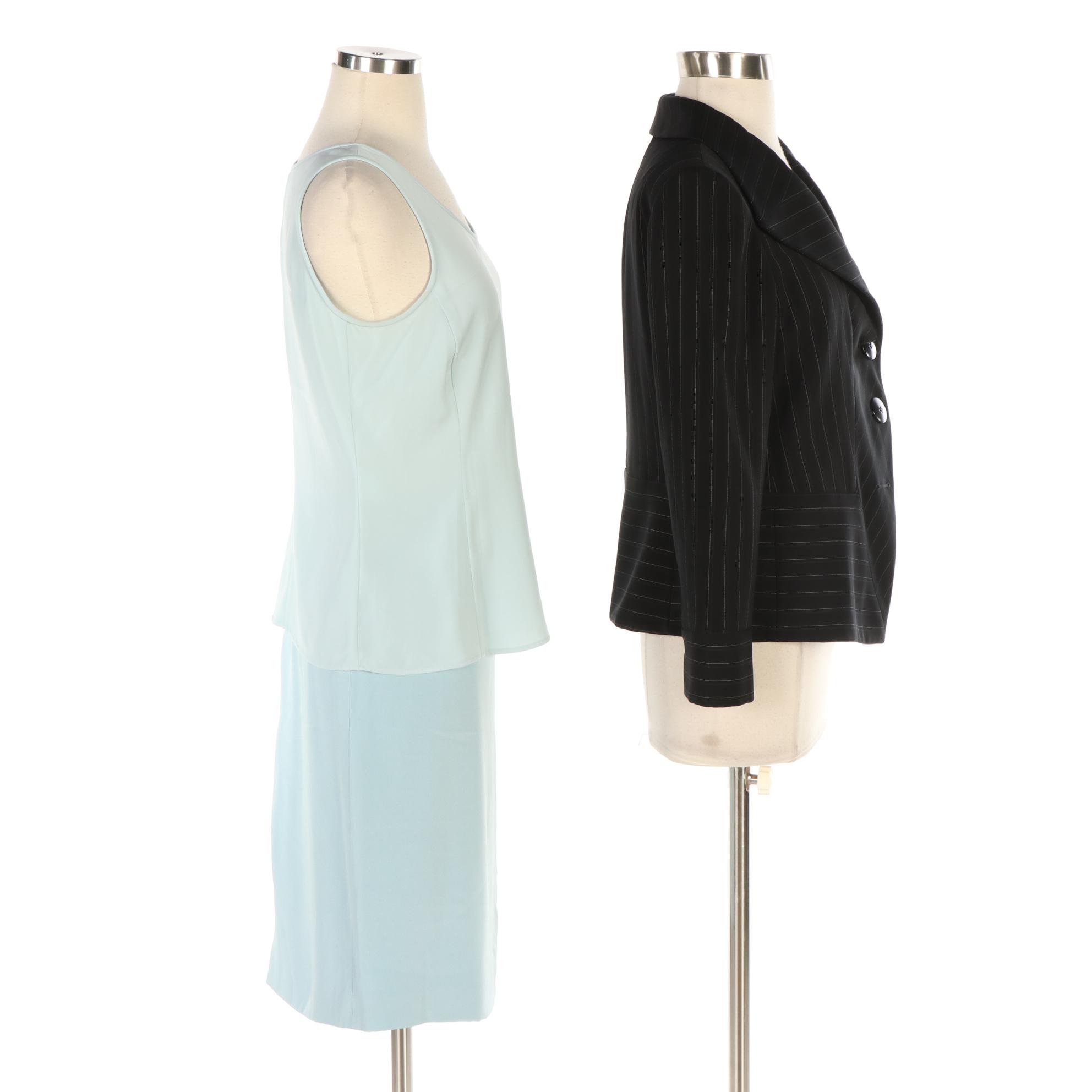 Armani Collezioni Pinstripe Peplum Jacket with Sleeveless Top and Skirt