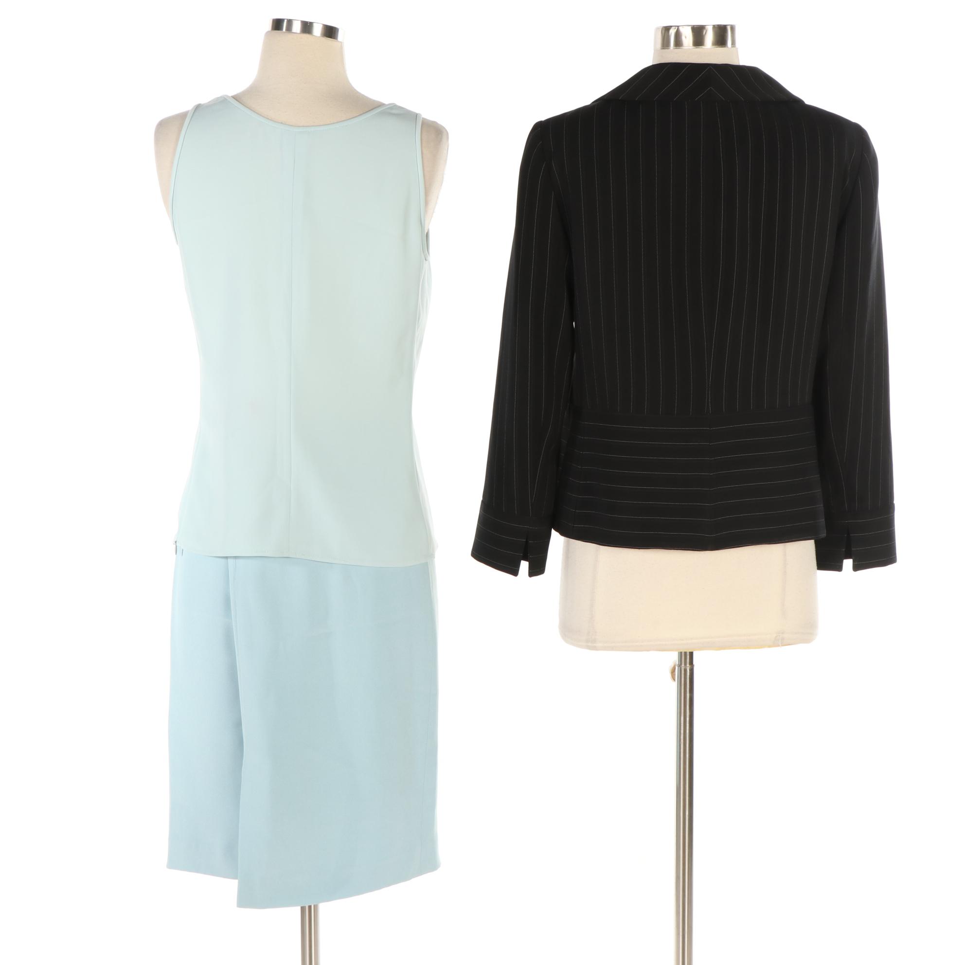 Armani Collezioni Pinstripe Peplum Jacket with Sleeveless Top and Skirt