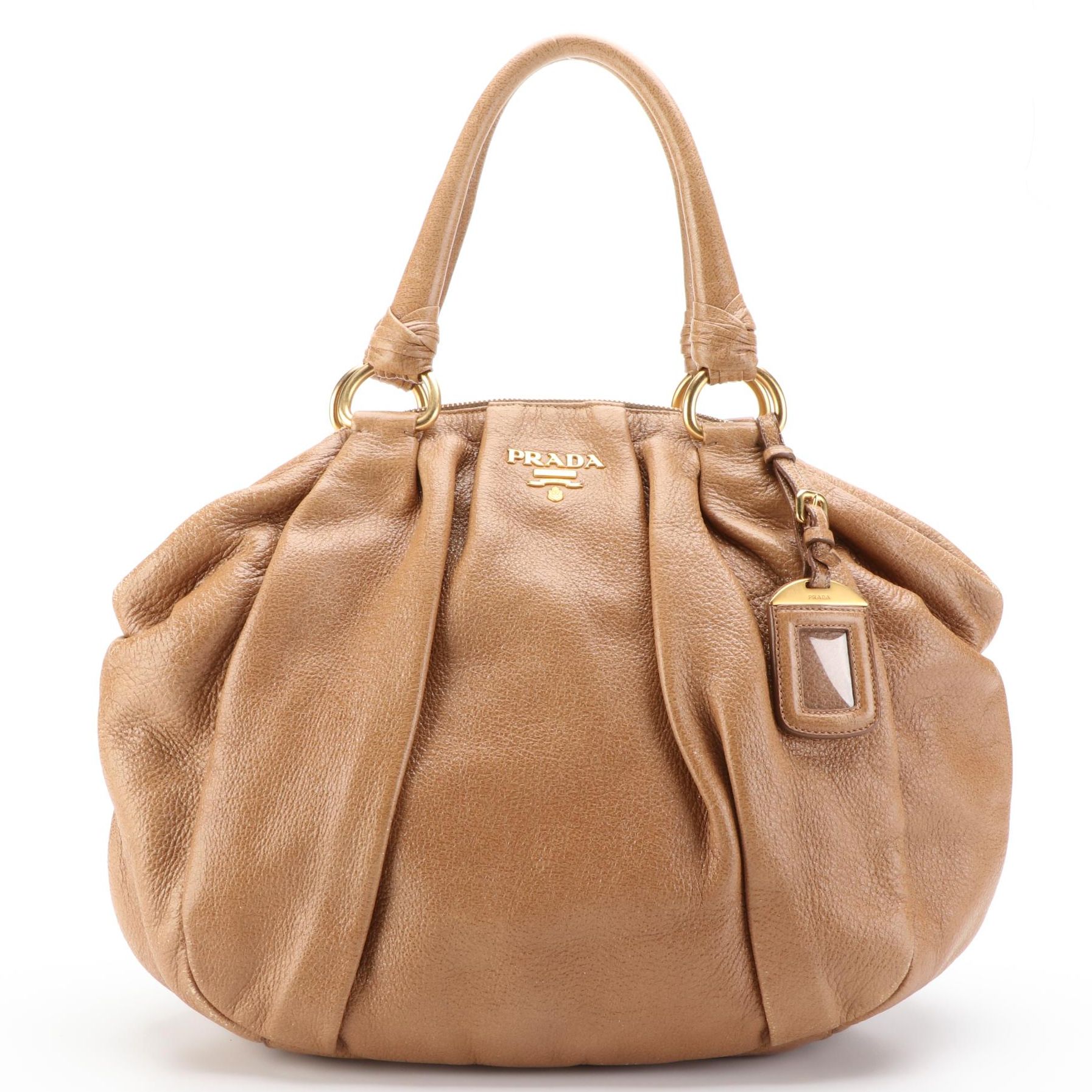 Prada Medium Zip Domed Tote Bag in Cervo Lux Deerskin Leather