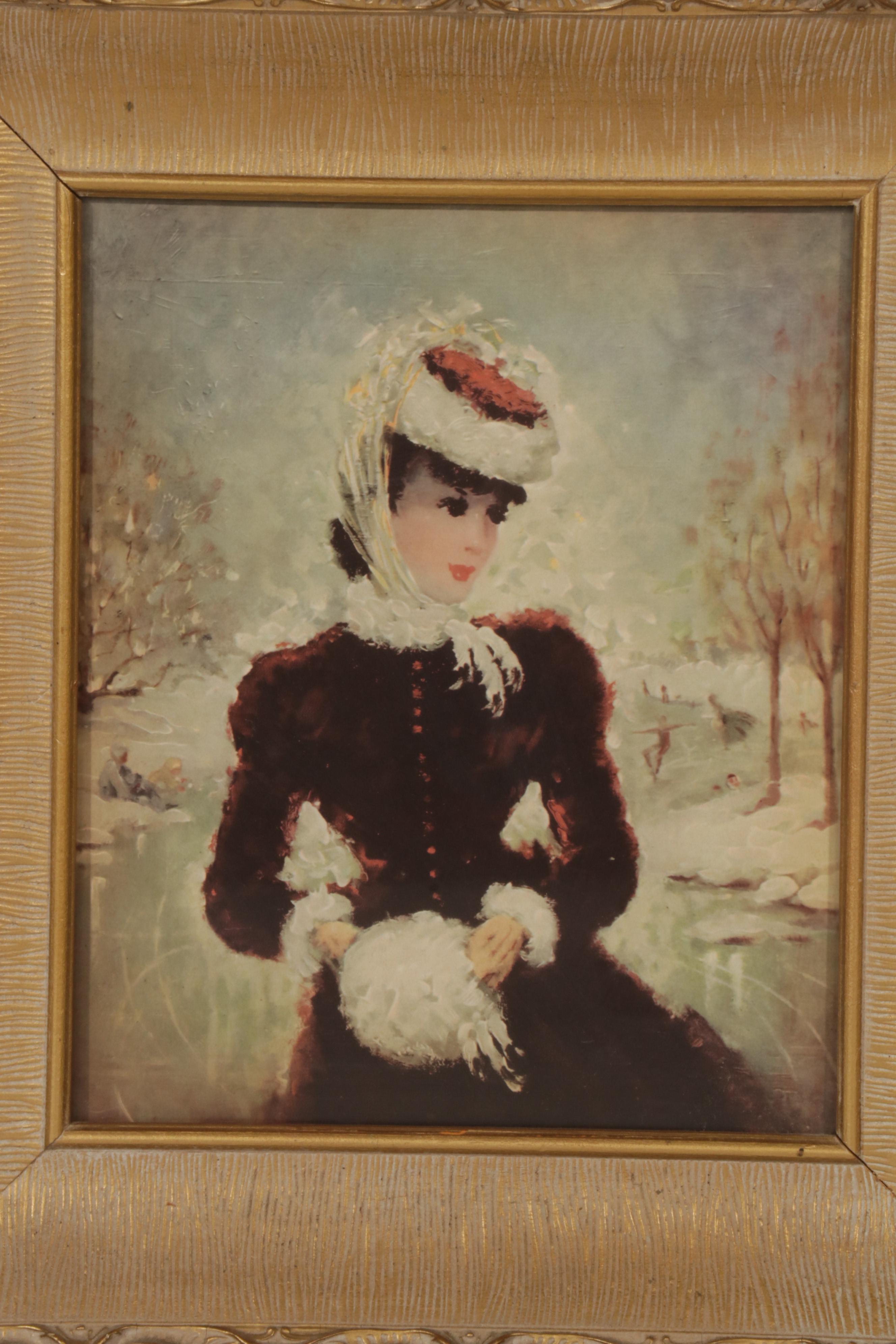 Young Women Offset Lithographs After Florence Kroger in Illuminated Frames