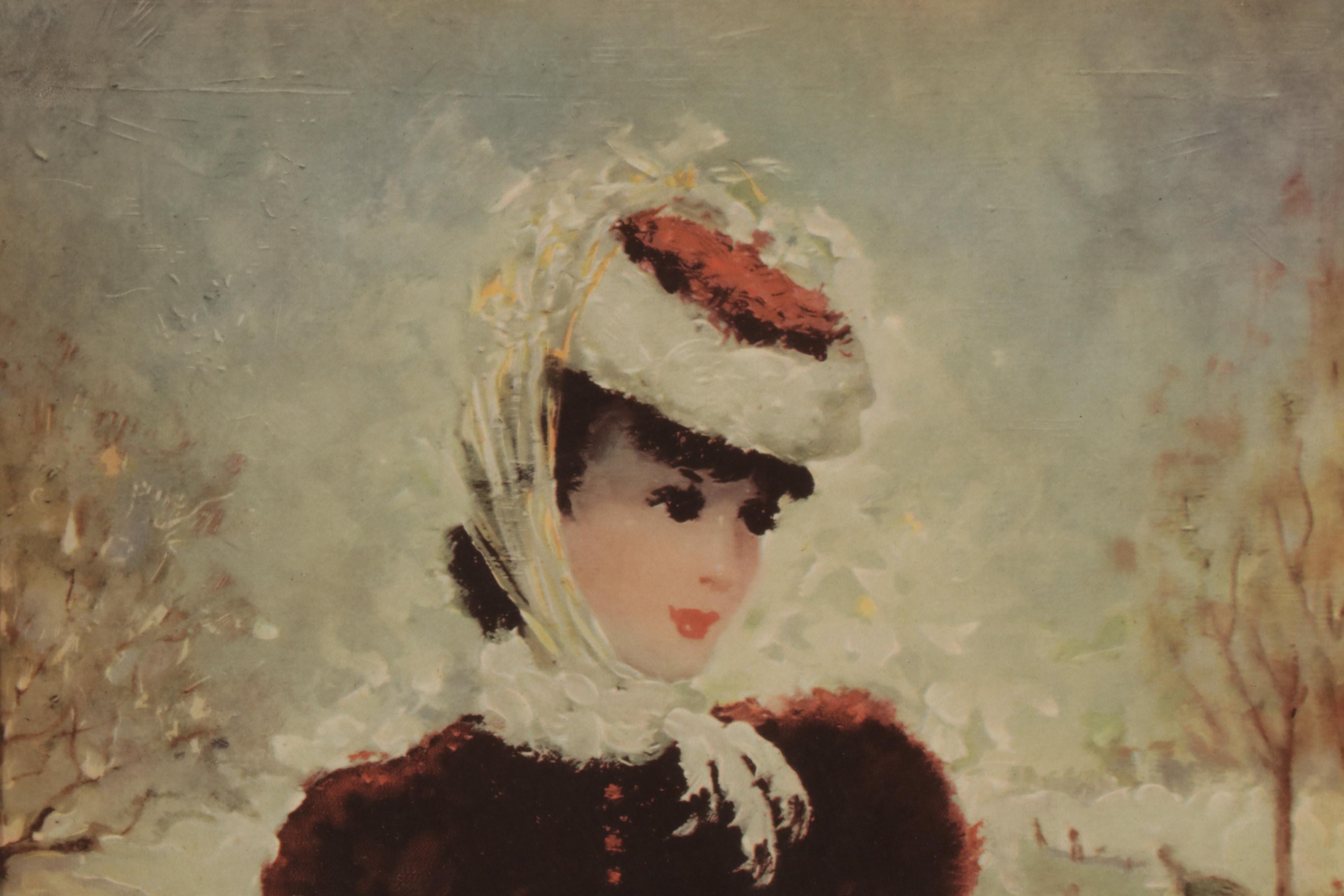 Young Women Offset Lithographs After Florence Kroger in Illuminated Frames