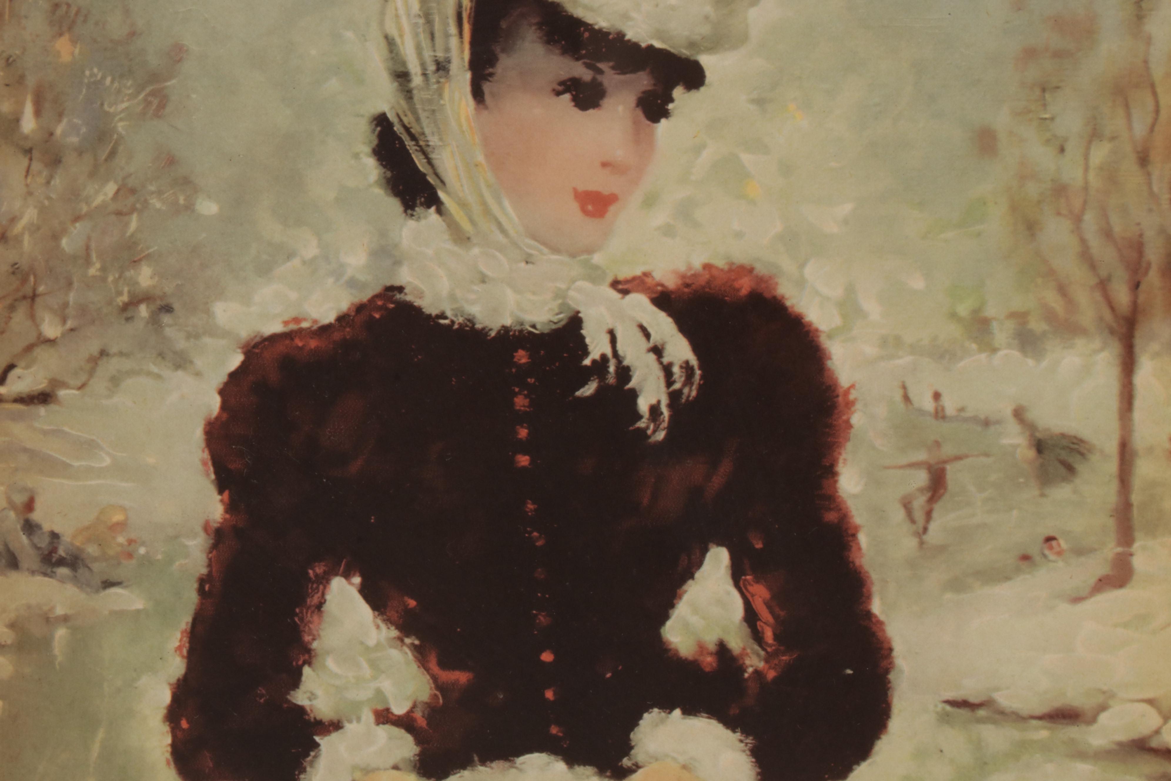 Young Women Offset Lithographs After Florence Kroger in Illuminated Frames