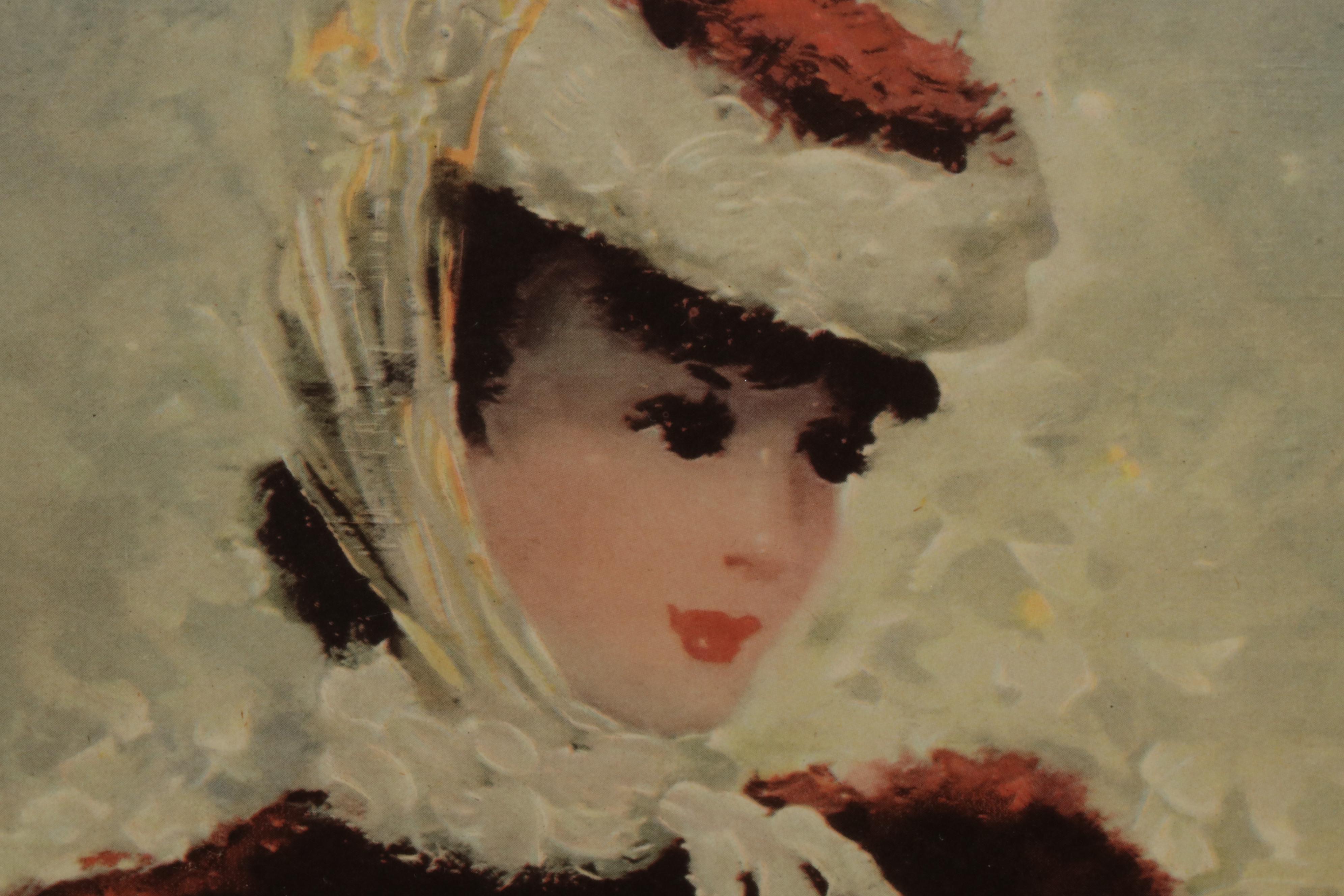 Young Women Offset Lithographs After Florence Kroger in Illuminated Frames