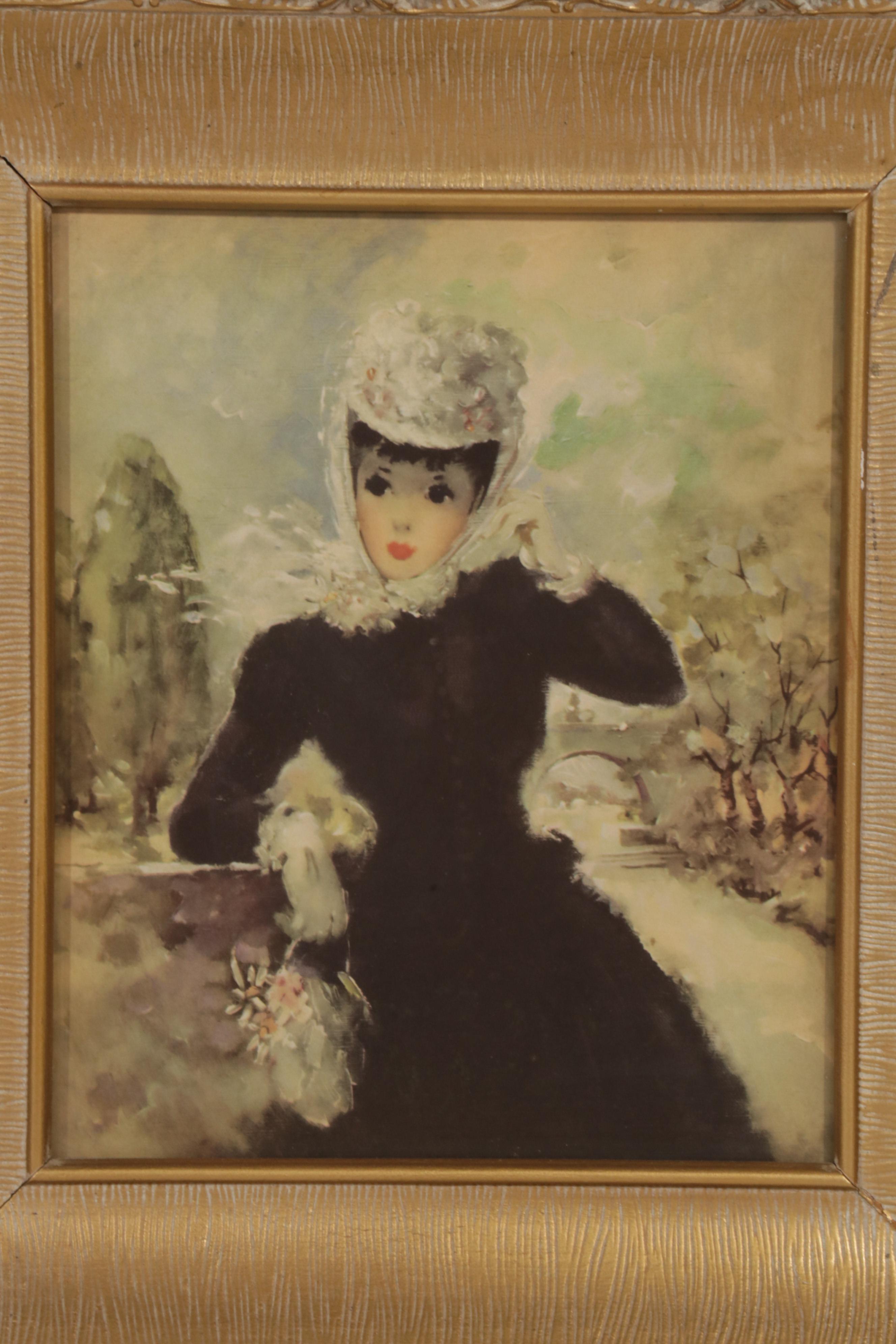 Young Women Offset Lithographs After Florence Kroger in Illuminated Frames