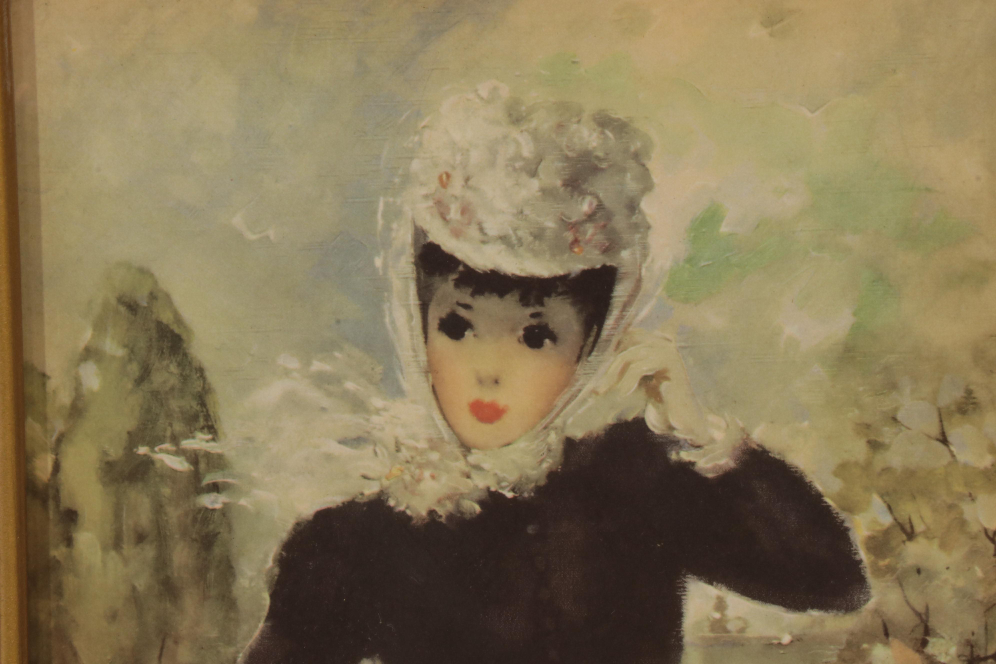 Young Women Offset Lithographs After Florence Kroger in Illuminated Frames