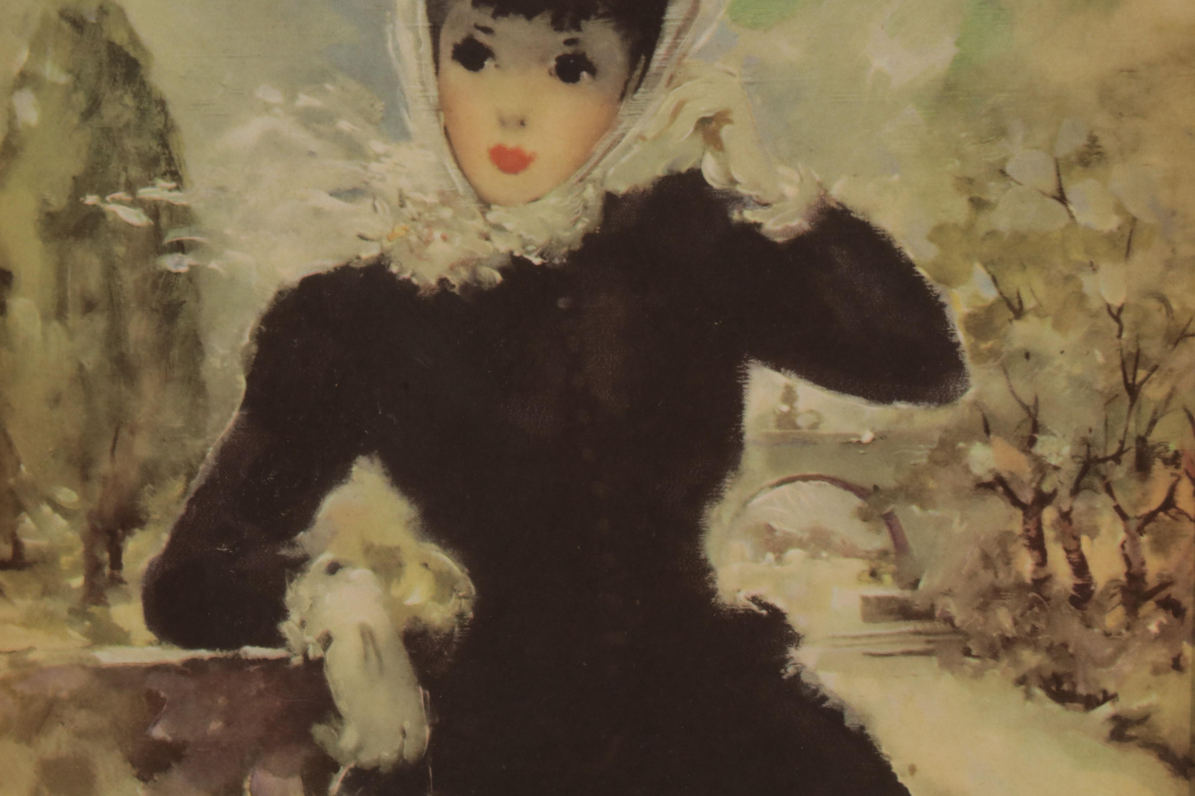 Young Women Offset Lithographs After Florence Kroger in Illuminated Frames