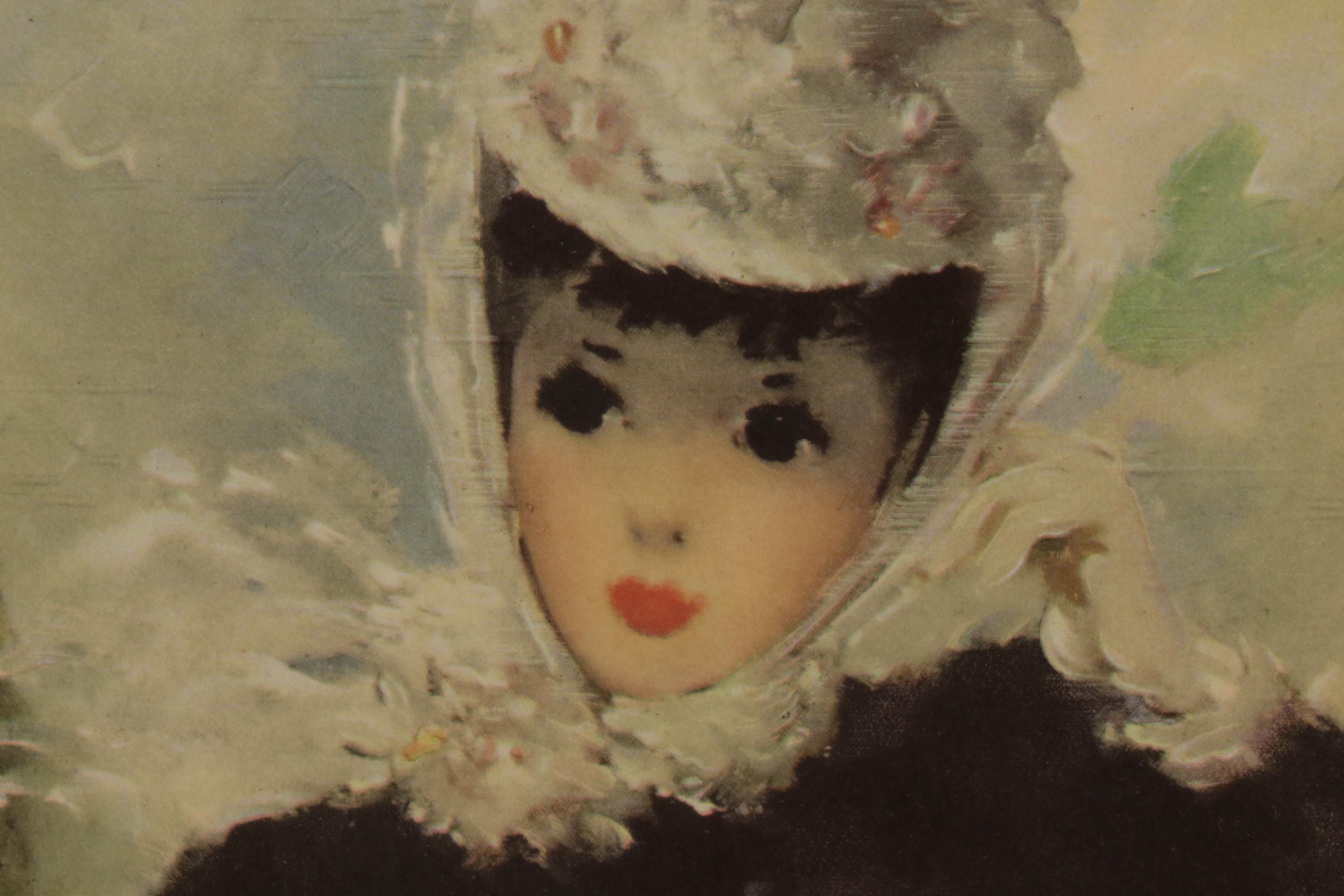 Young Women Offset Lithographs After Florence Kroger in Illuminated Frames