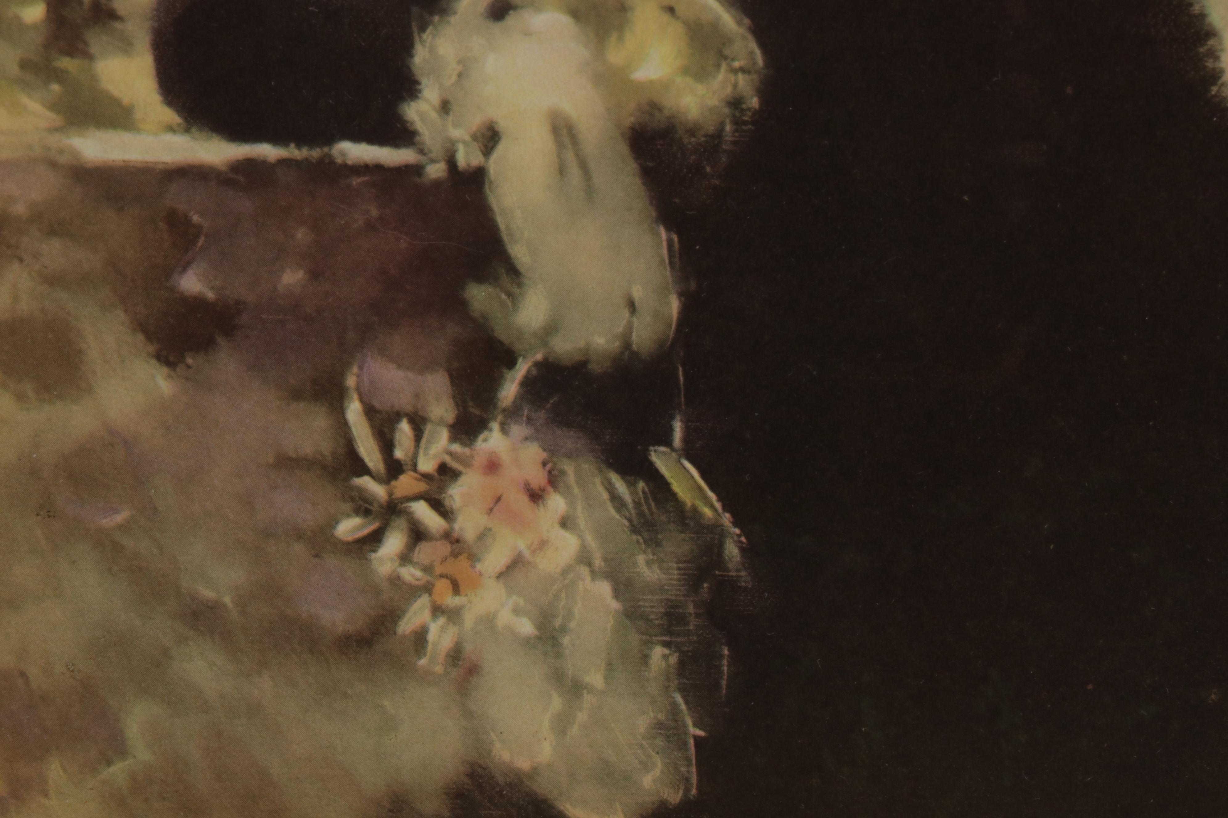 Young Women Offset Lithographs After Florence Kroger in Illuminated Frames