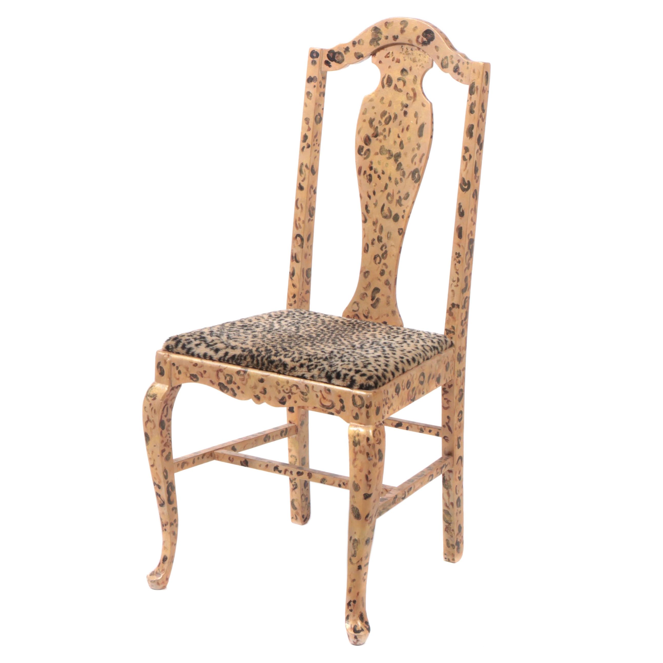 Hand-Painted Oak "Tiger" Chair, signed "MJ Mastruserio"