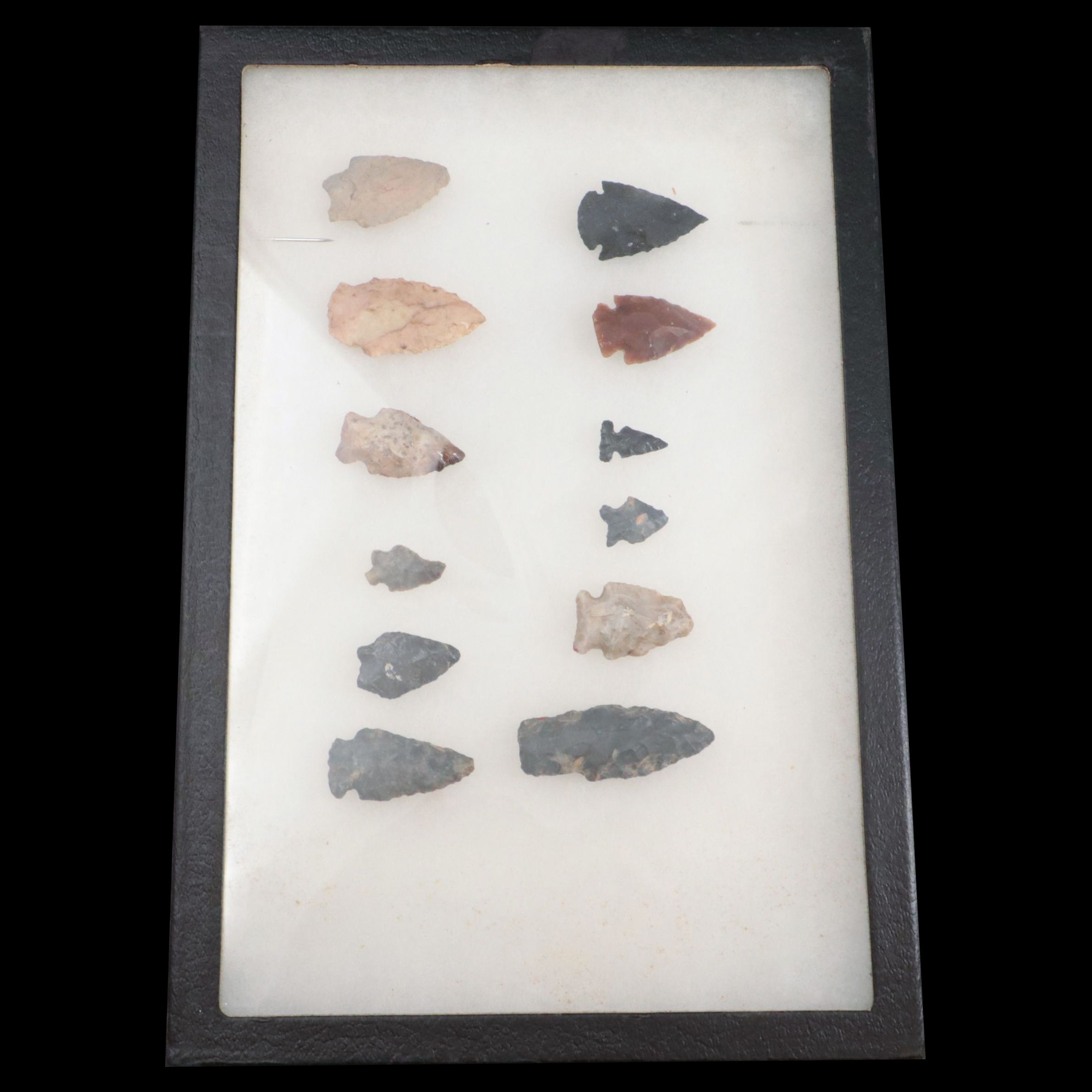 Twelve Stone Projectile Points in Display Case