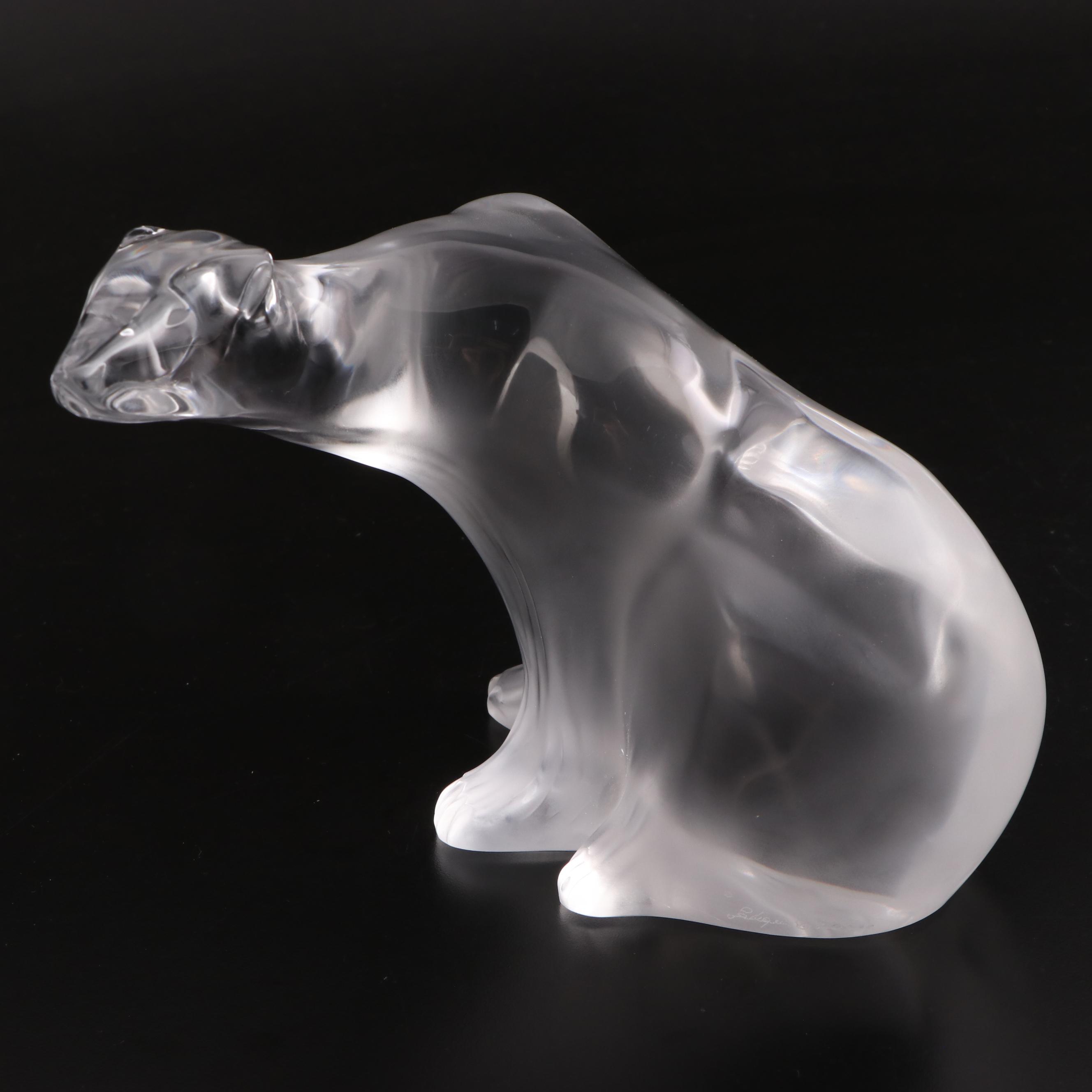 Lalique Frosted Glass Polar Bear Figurine