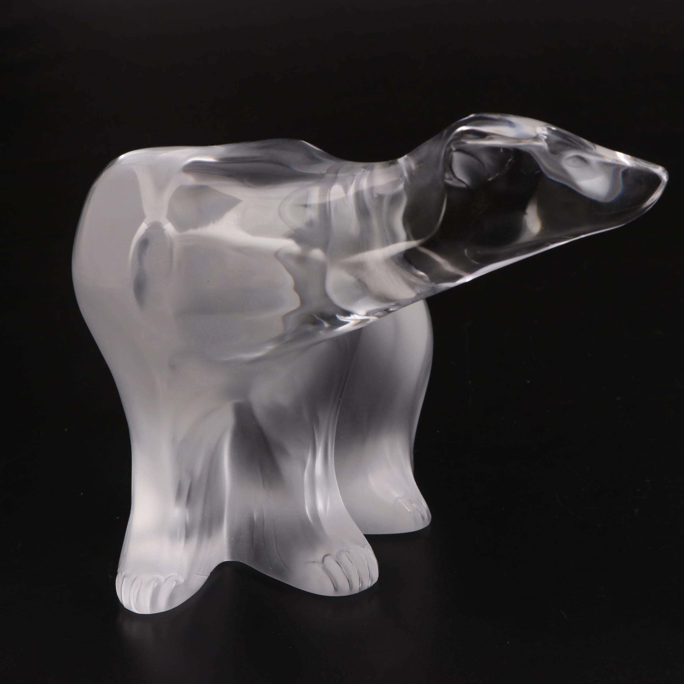 Lalique Frosted Glass Polar Bear Figurine