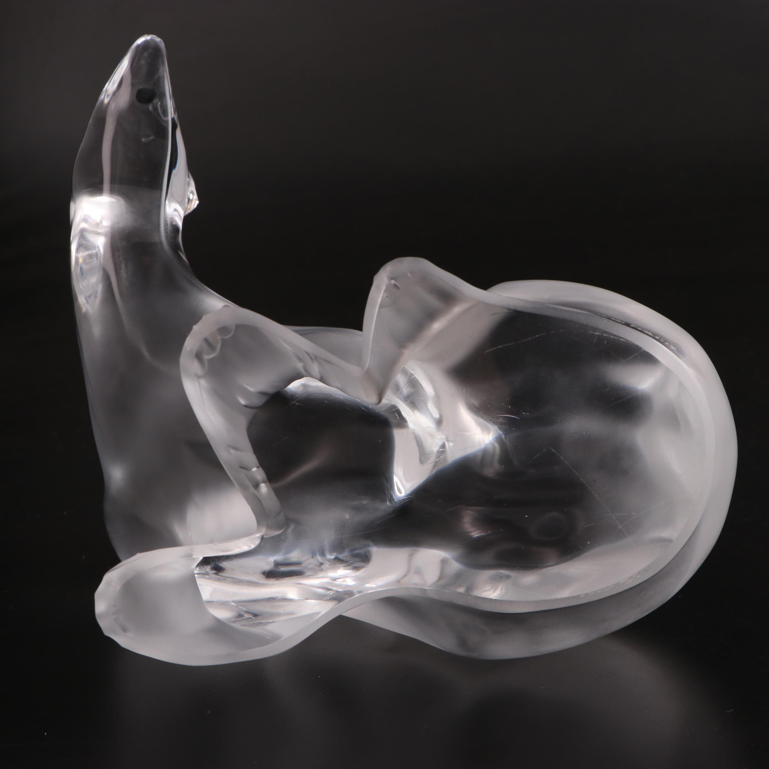 Lalique Frosted Glass Polar Bear Figurine