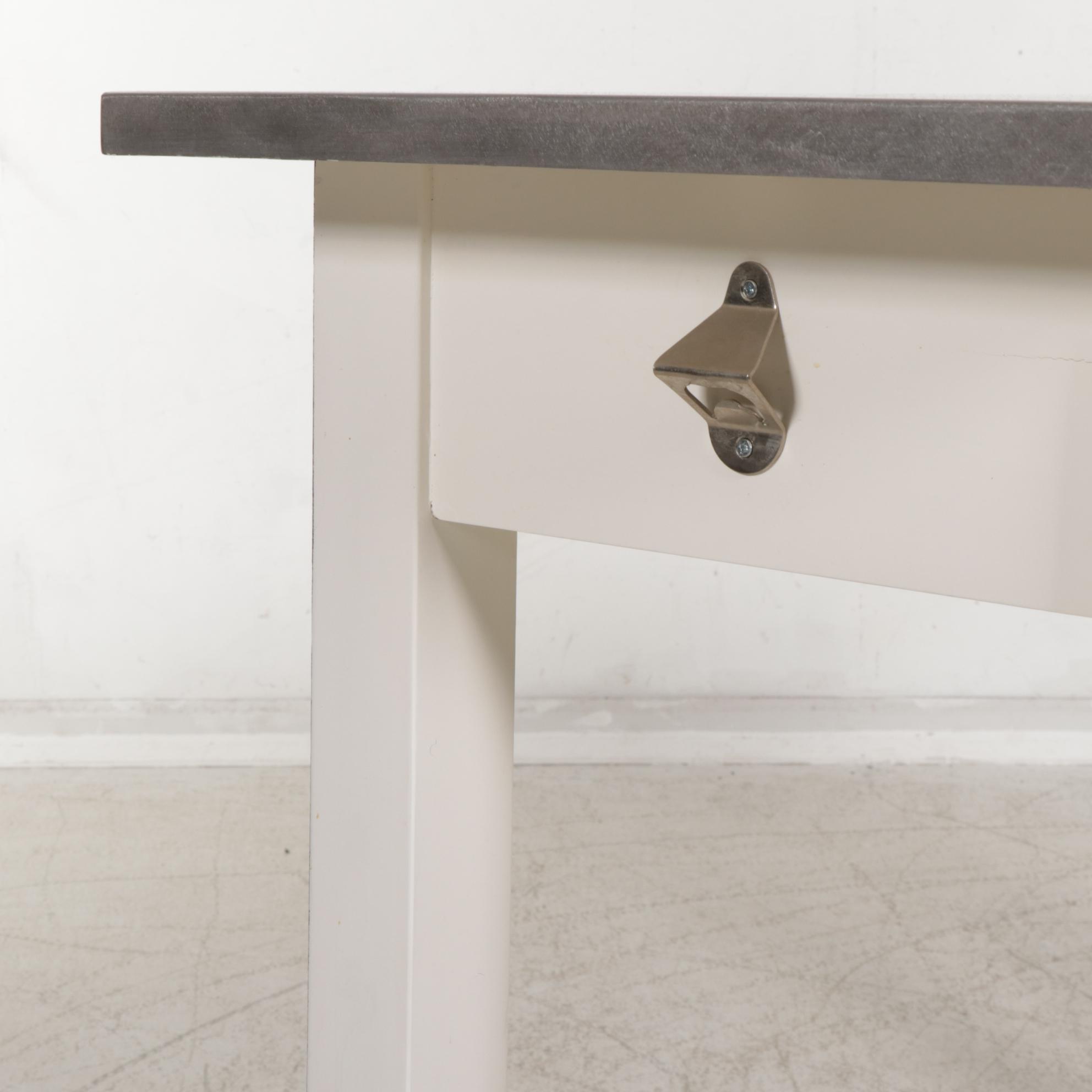 Pottery Barn Kitchen Work Table with Brushed Metal Top, 21st Century