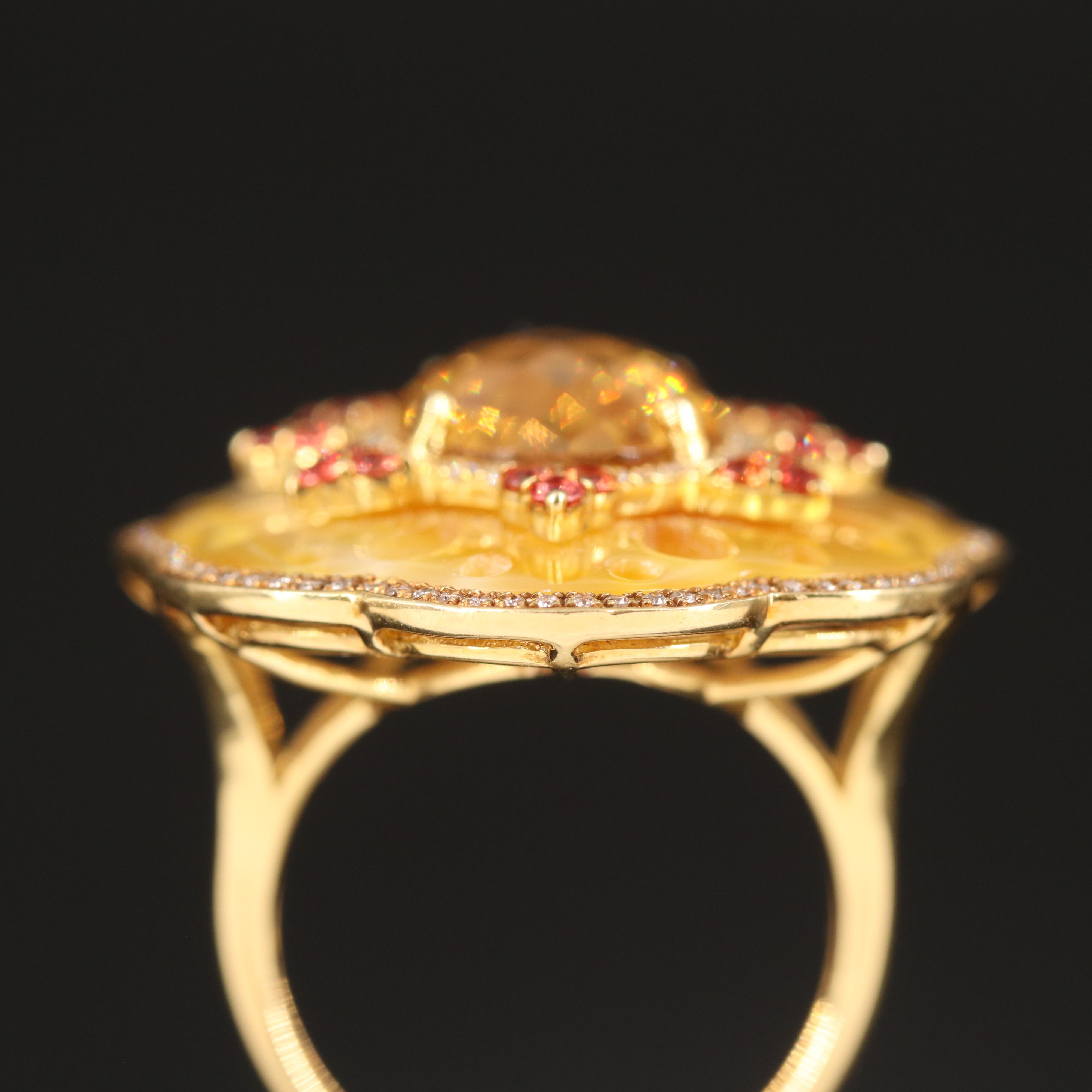 18K Citrine and Shell Ring with Diamond Halo and Sapphire Accents