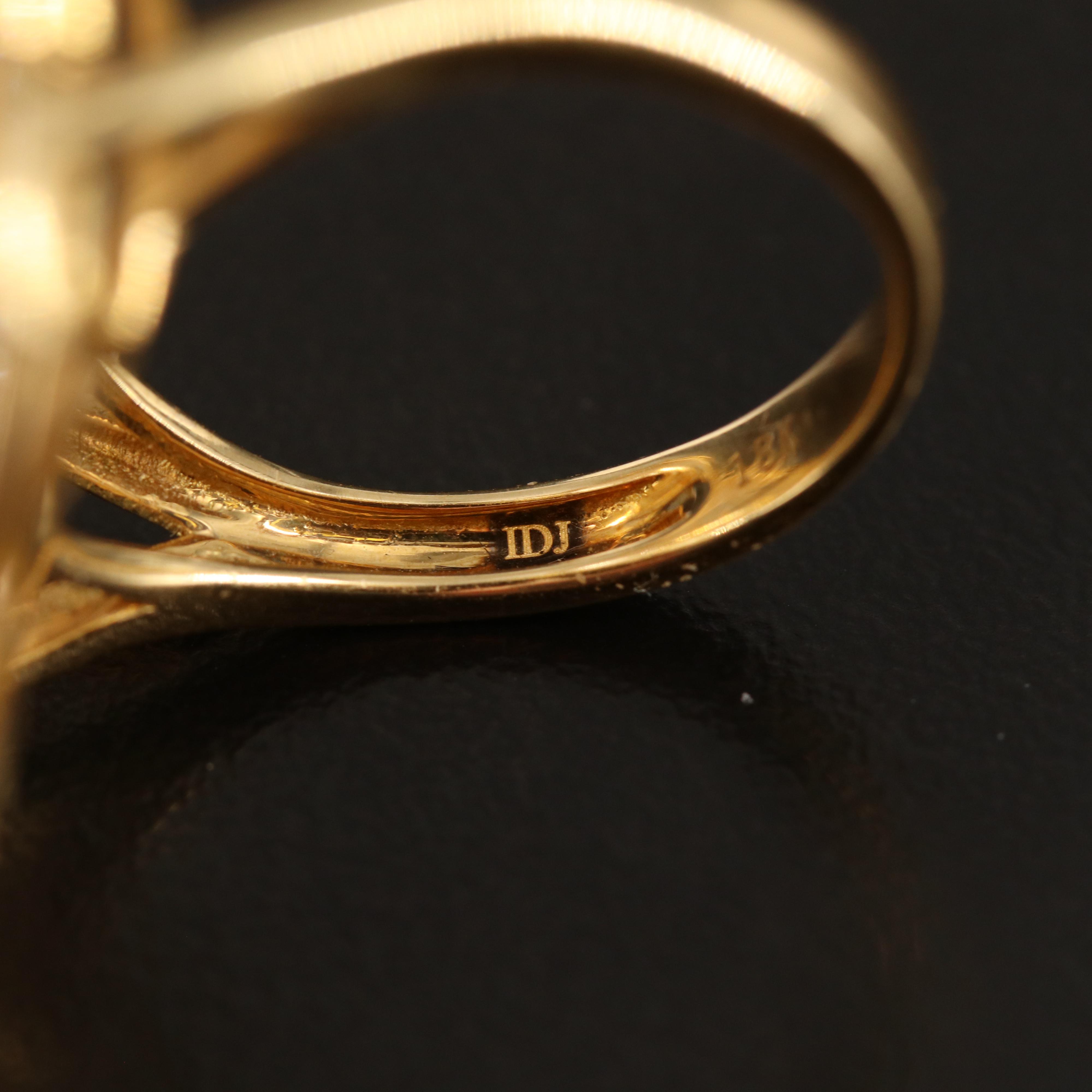 18K Citrine and Shell Ring with Diamond Halo and Sapphire Accents