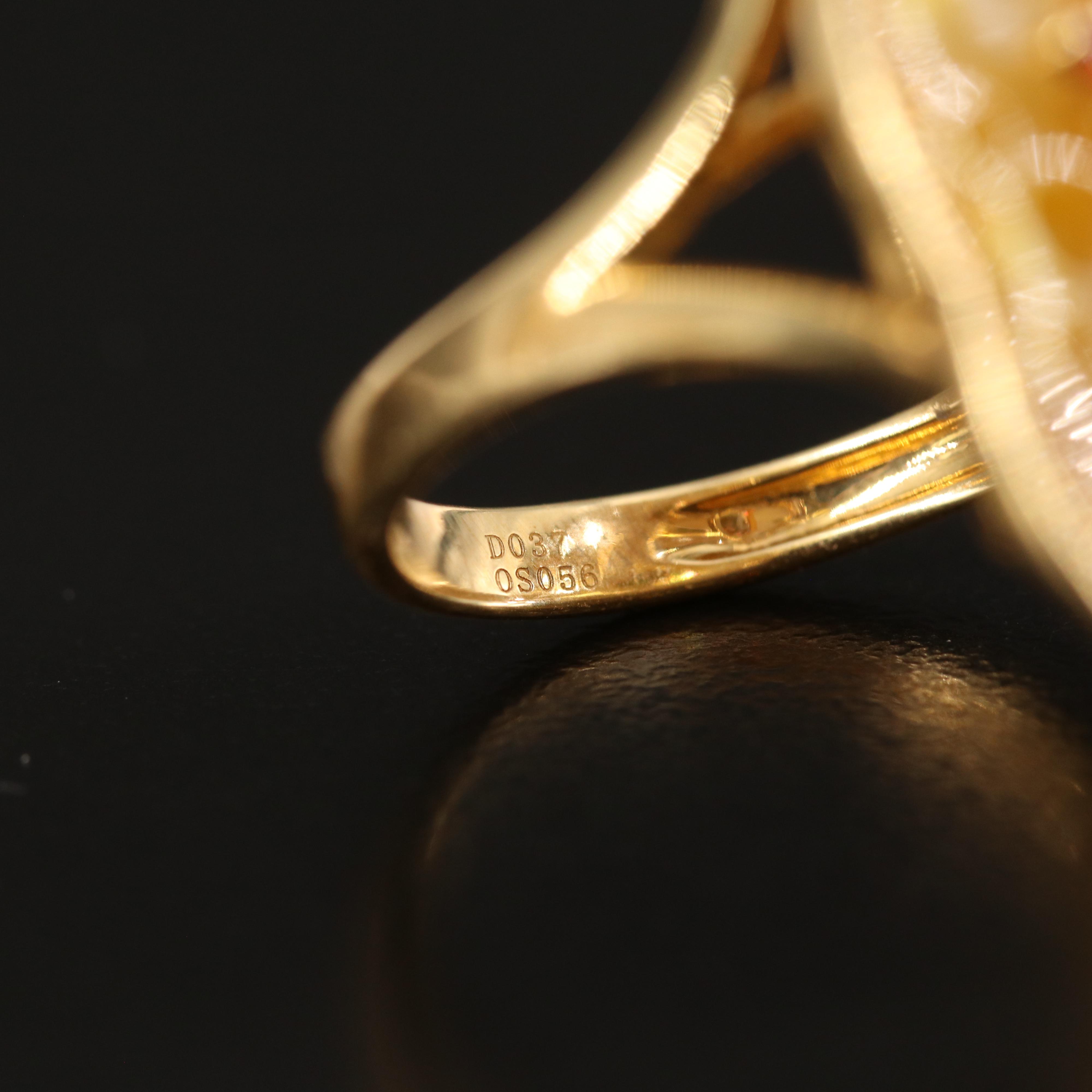 18K Citrine and Shell Ring with Diamond Halo and Sapphire Accents