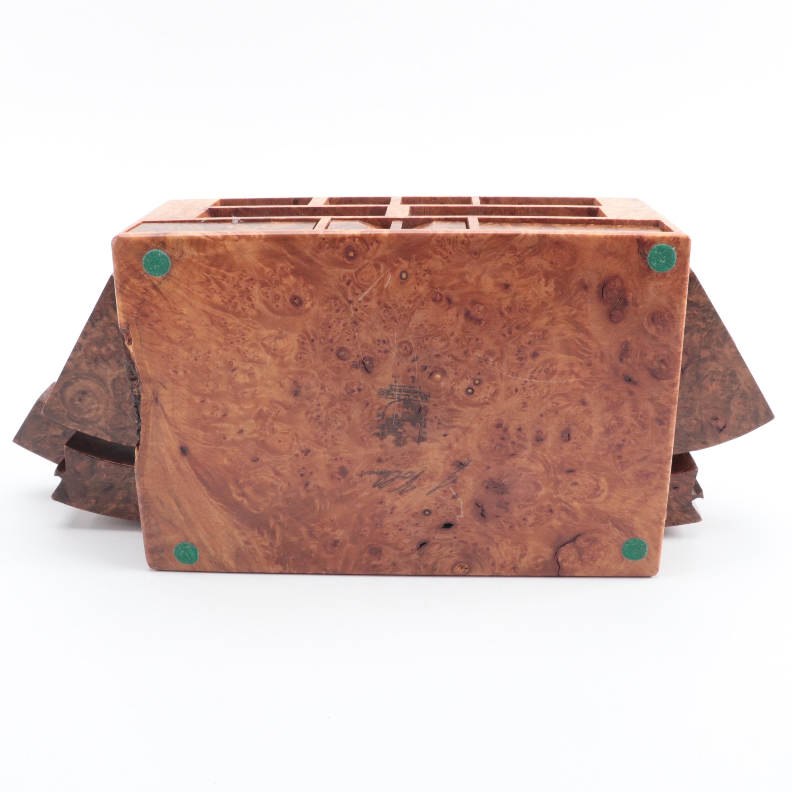 Jeff Vollmer Burl Wood "Puzzle" Jewelry Box with Other Lacquered Burl Wood Box