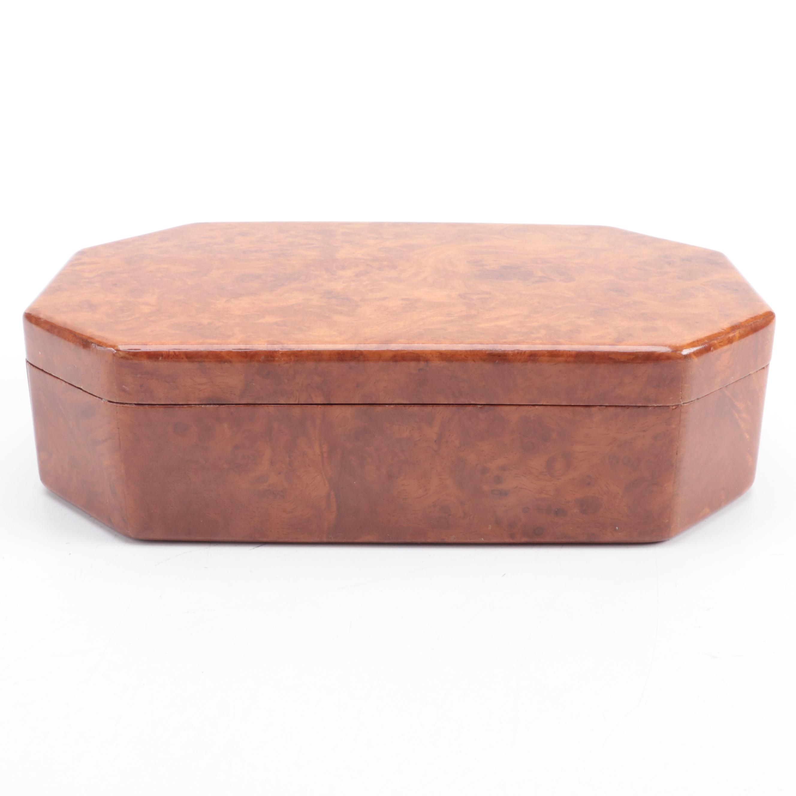 Jeff Vollmer Burl Wood "Puzzle" Jewelry Box with Other Lacquered Burl Wood Box