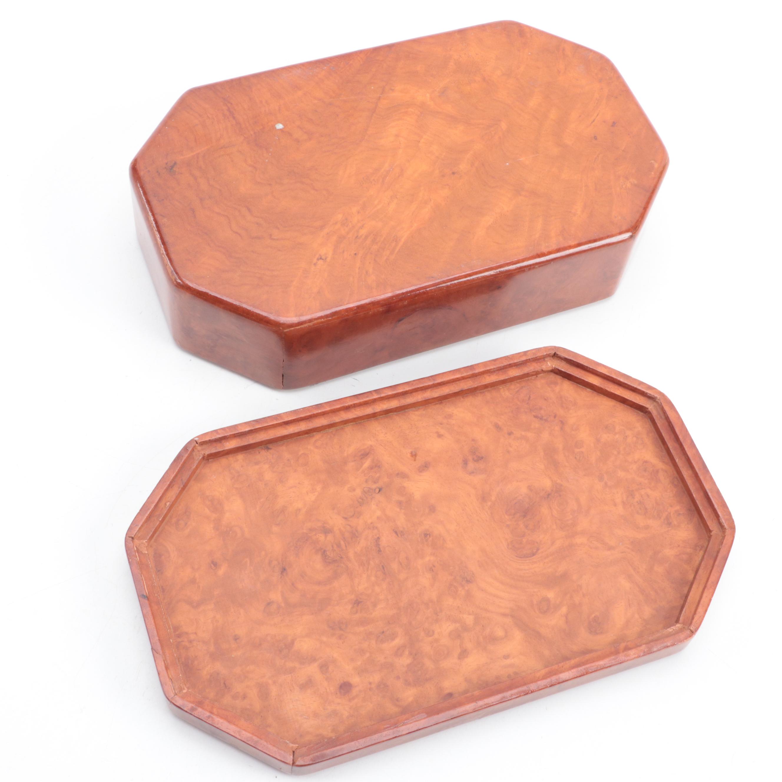 Jeff Vollmer Burl Wood "Puzzle" Jewelry Box with Other Lacquered Burl Wood Box