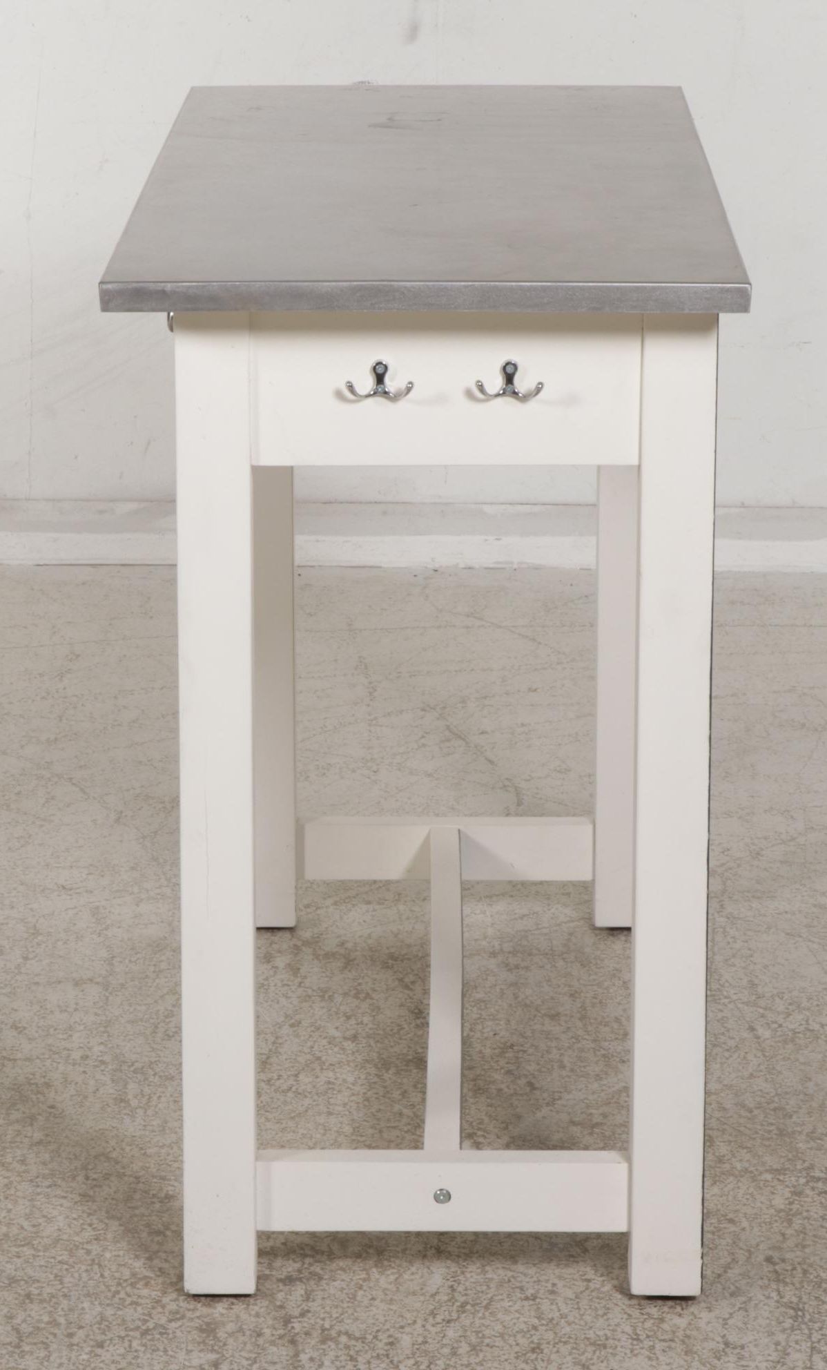 Pottery Barn Kitchen Work Table with Brushed Metal Top, 21st Century