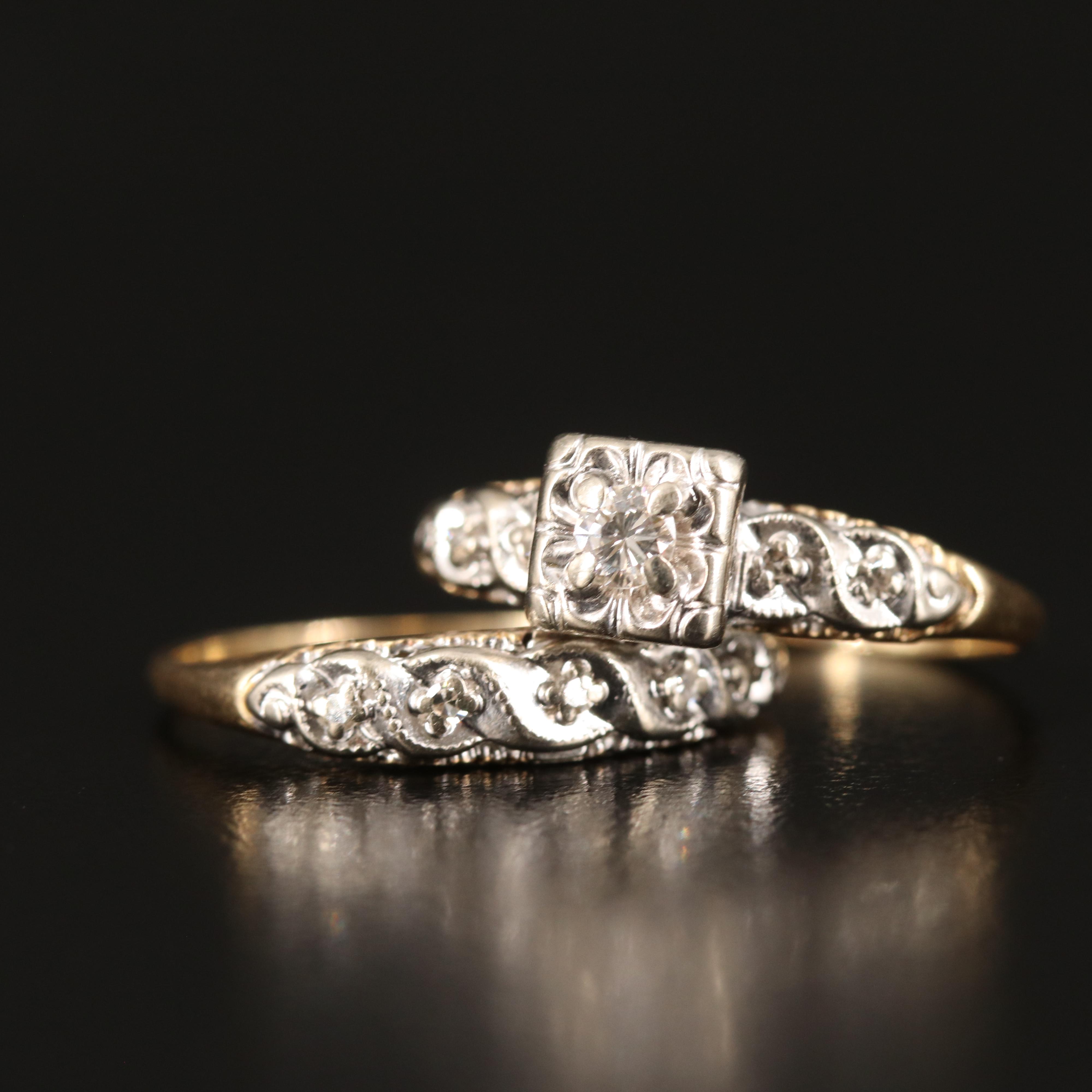 Vintage 14K 0.21 CTW Diamond Ring Set