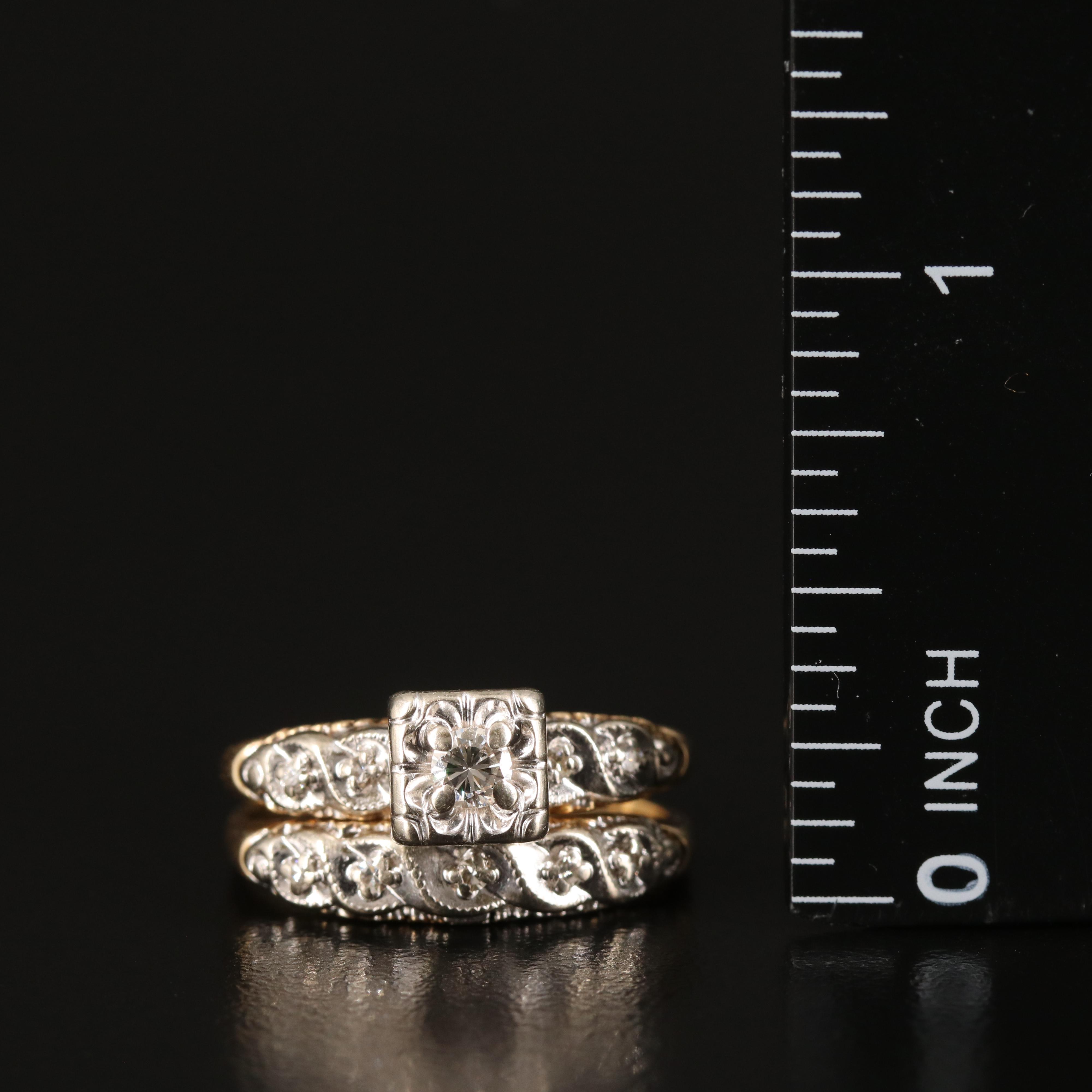 Vintage 14K 0.21 CTW Diamond Ring Set