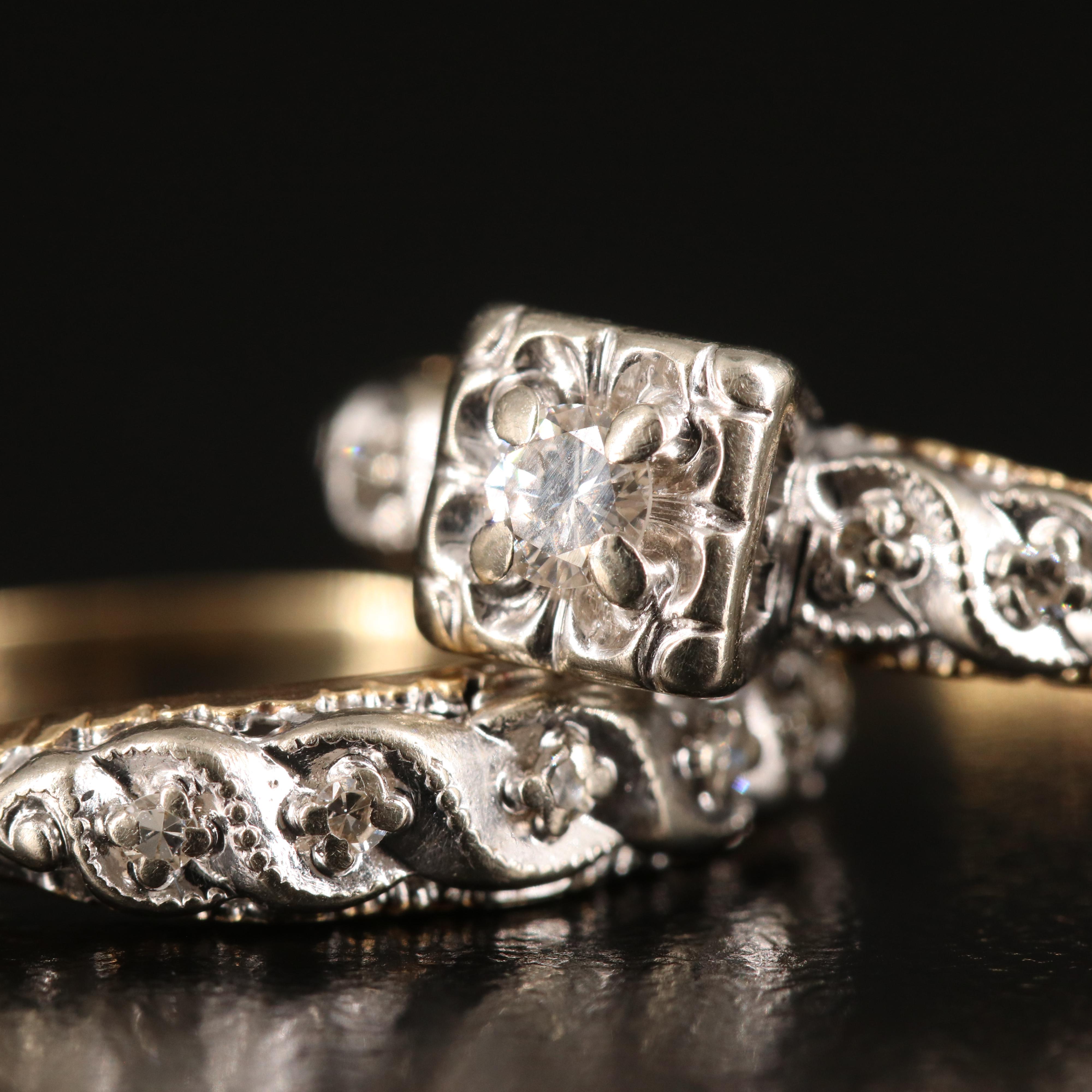 Vintage 14K 0.21 CTW Diamond Ring Set