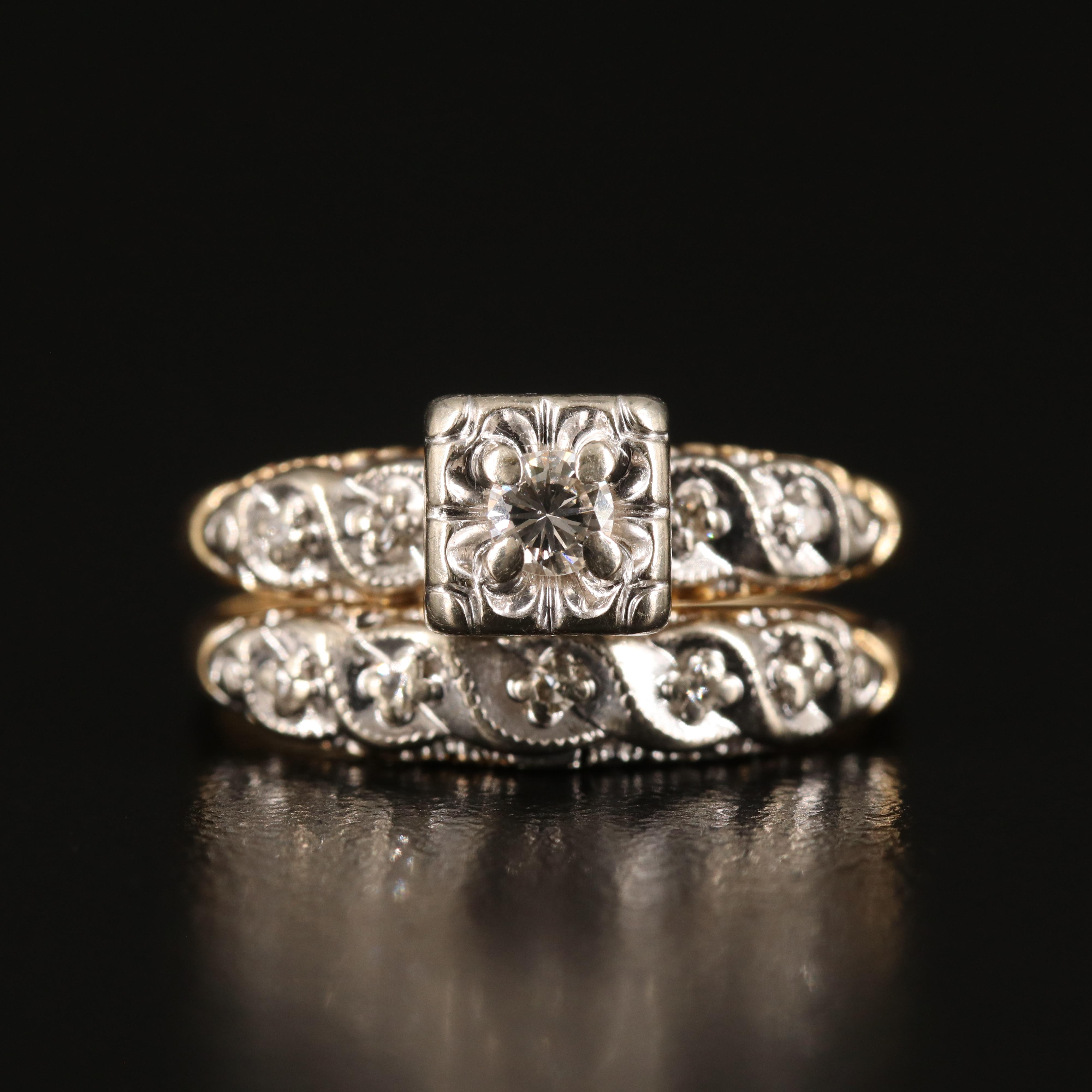 Vintage 14K 0.21 CTW Diamond Ring Set