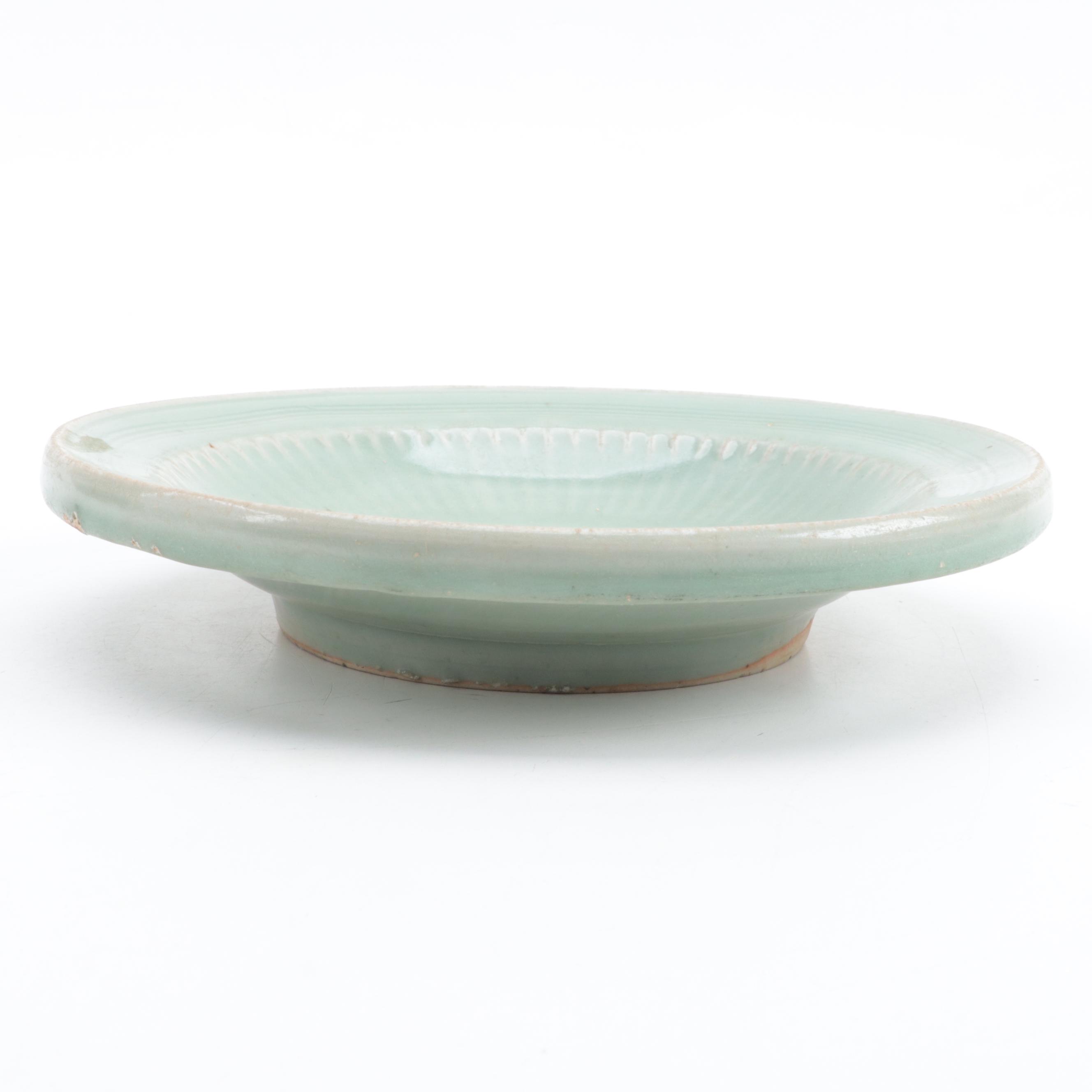 Chinese Celadon Plate with Long Life Symbol, Probably Ming Dynasty