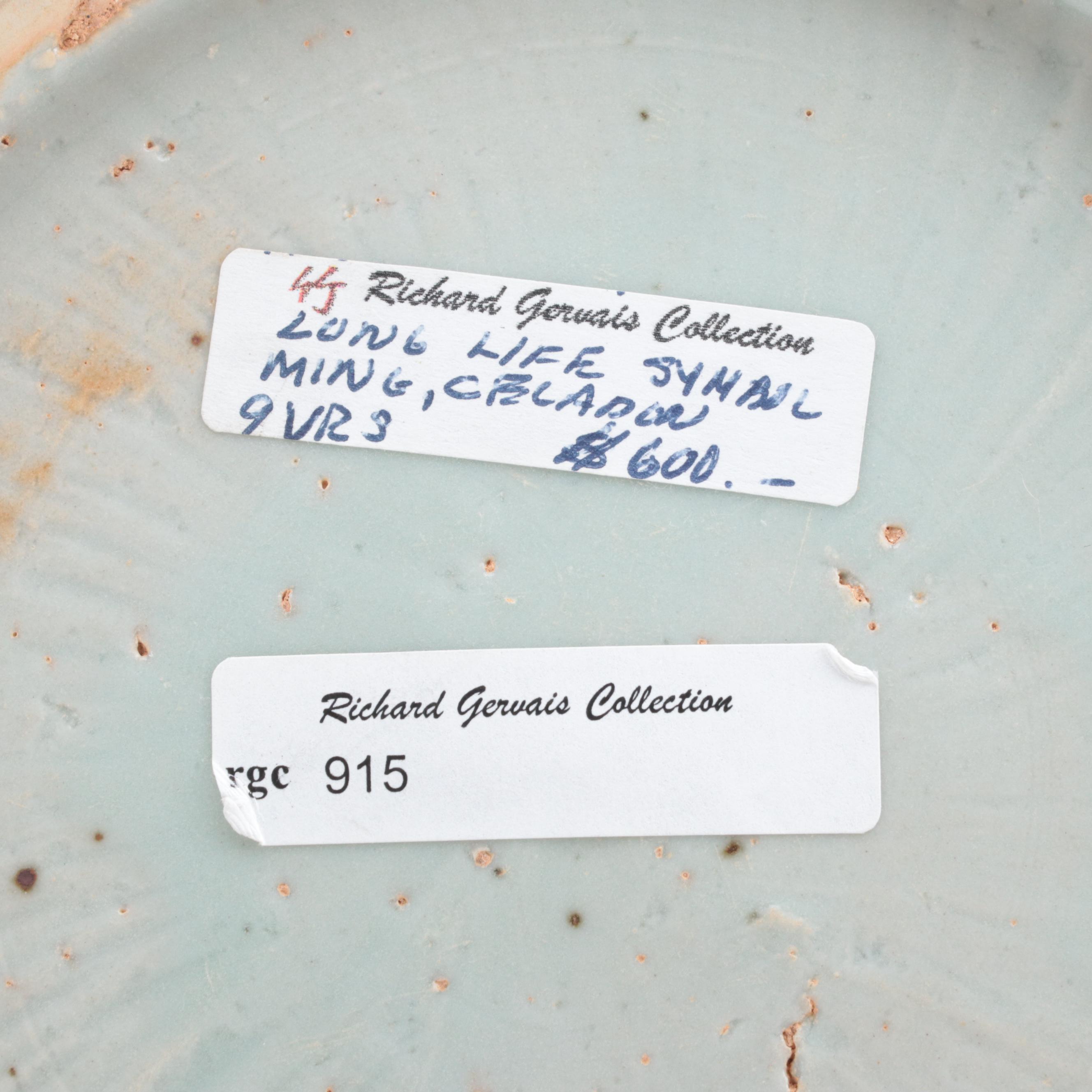 Chinese Celadon Plate with Long Life Symbol, Probably Ming Dynasty