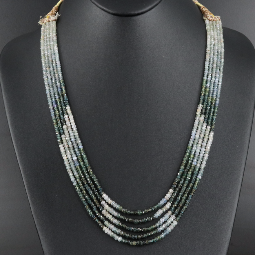 Five Strand Sapphire and Emerald Bead Necklace